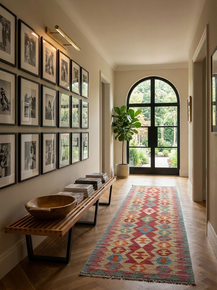 Kelim Gashgai — Handgefertigt, 247x61 cm, Beige, 100% Virgin Wool | Detail view