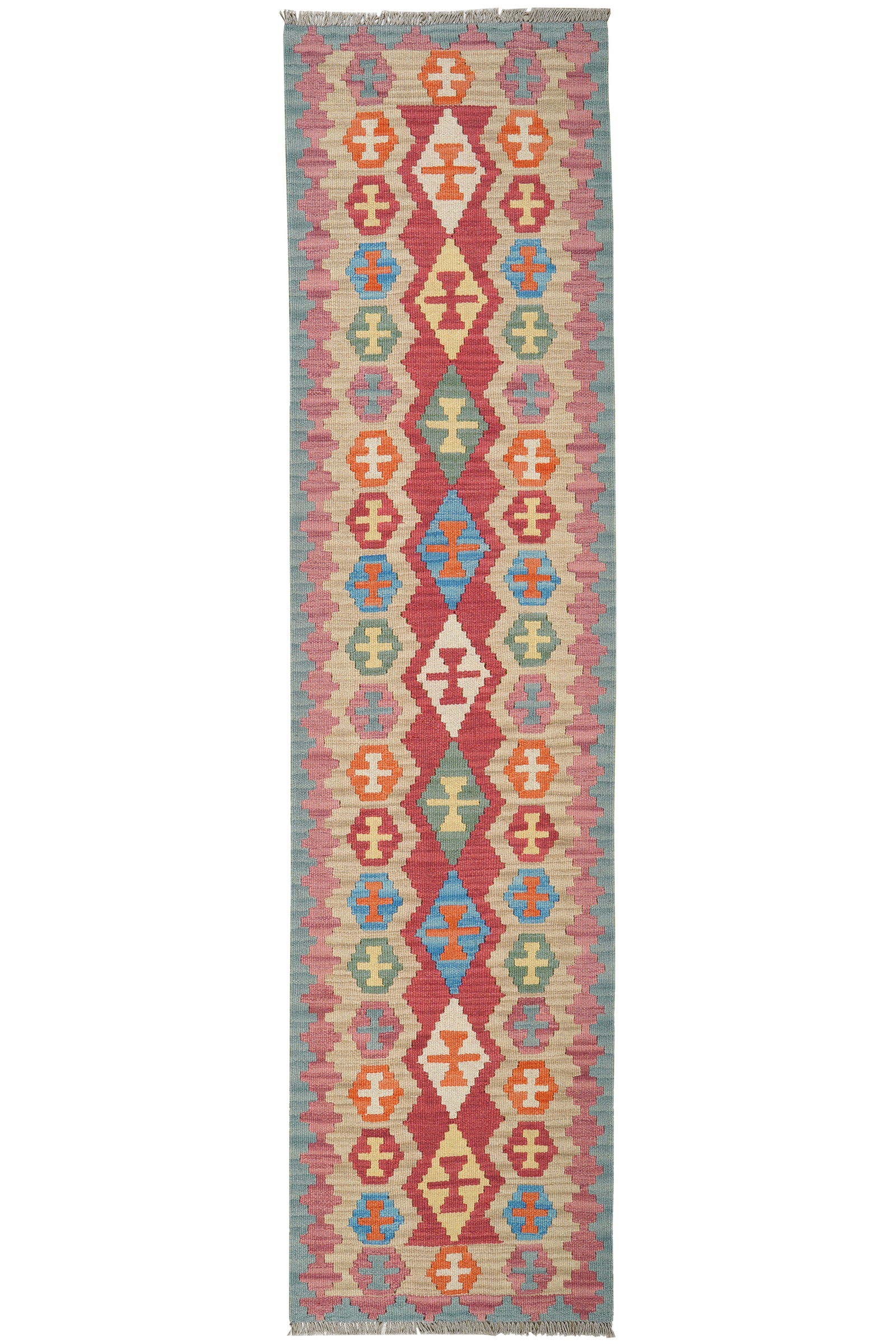 Kelim Gashgai — Handgefertigt, 247x61 cm, Beige, 100% Virgin Wool | Main view