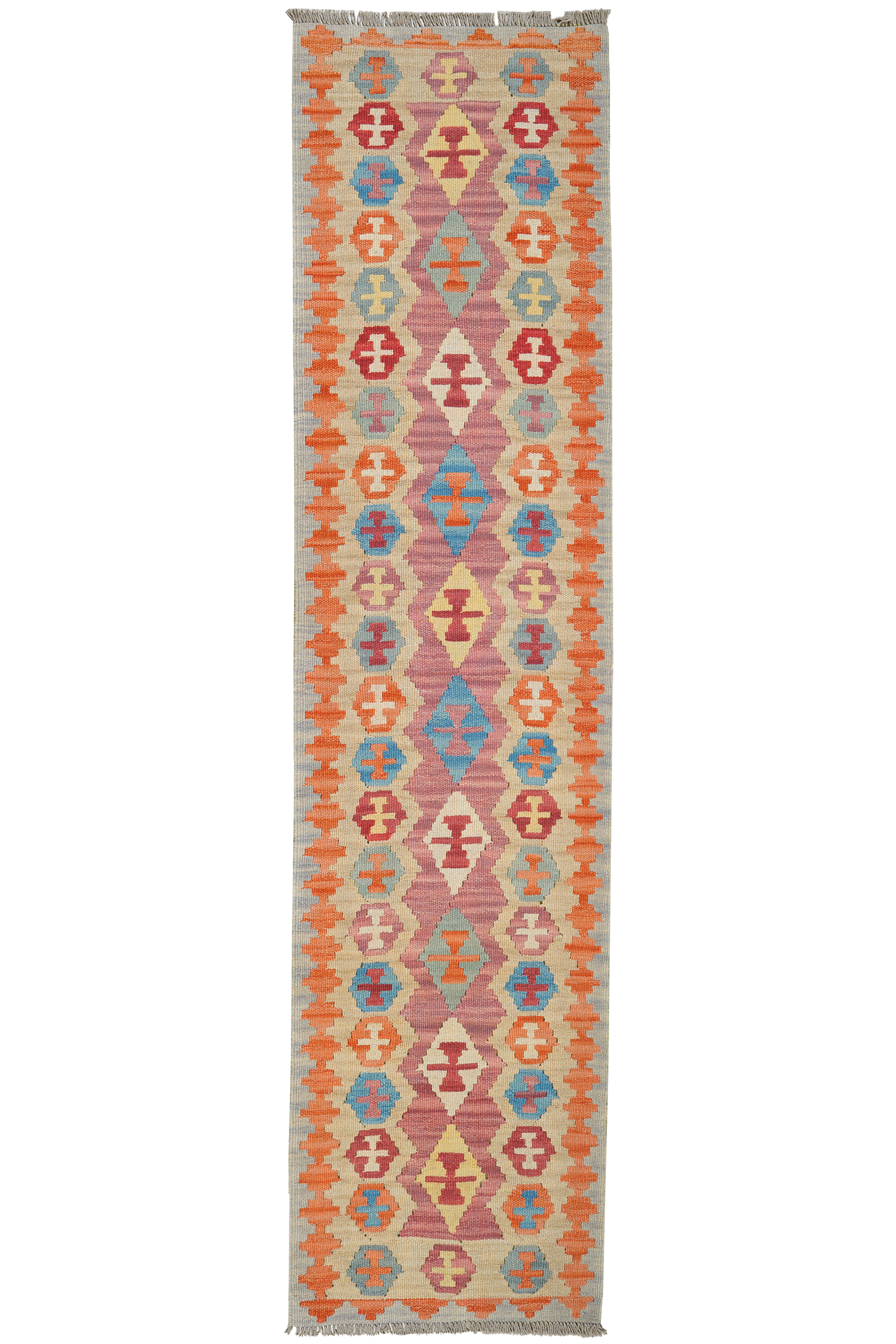 Kelim Gashgai — Handgefertigt, 249x60 cm, Beige, 100% Virgin Wool | Main view