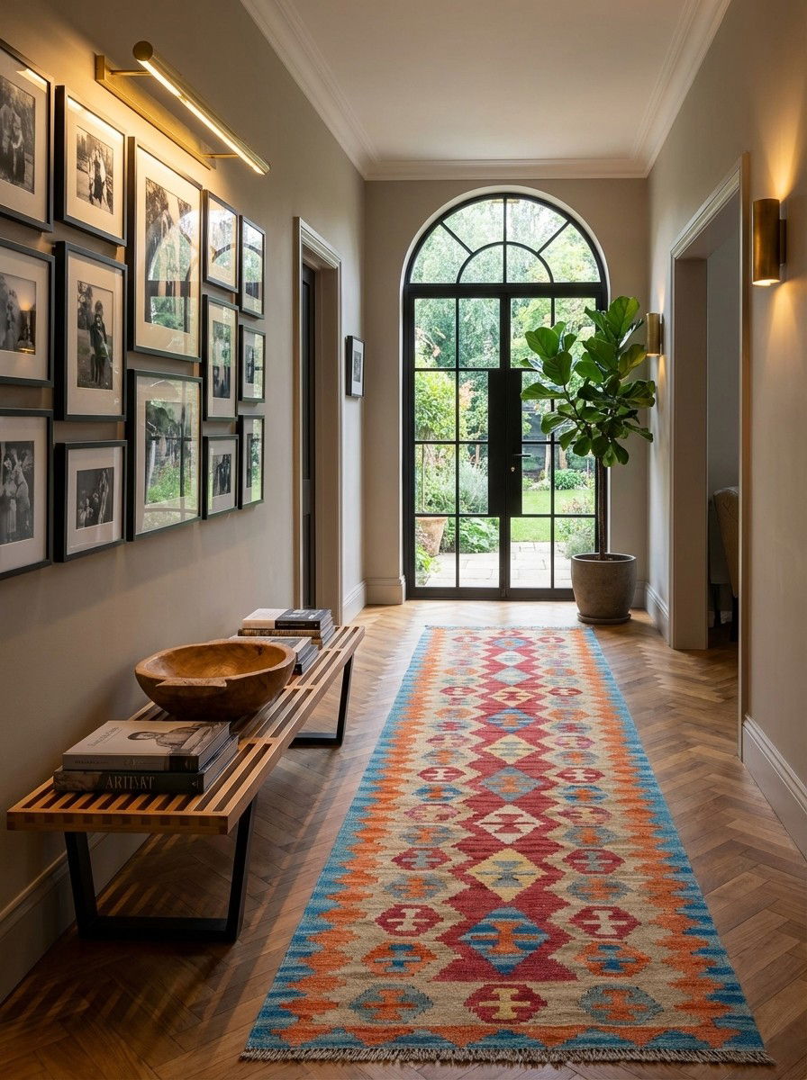 Kelim Gashgai — Handgefertigt, 251x60 cm, Beige, 100% Virgin Wool | Detail view