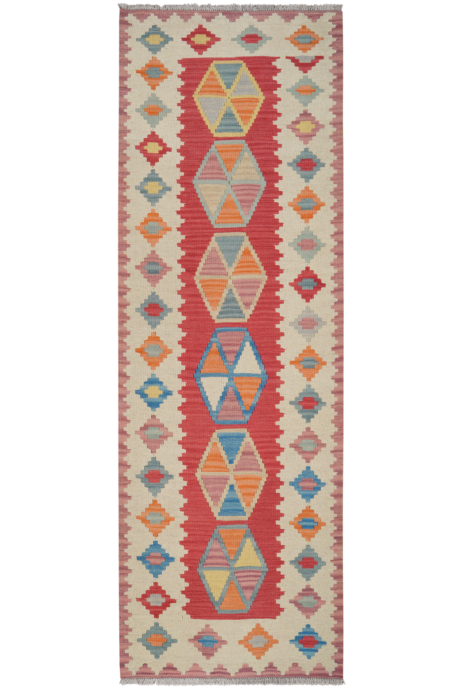 Kelim Gashgai — Handgefertigt, 252x83 cm, Beige, 100% Virgin Wool | Main view