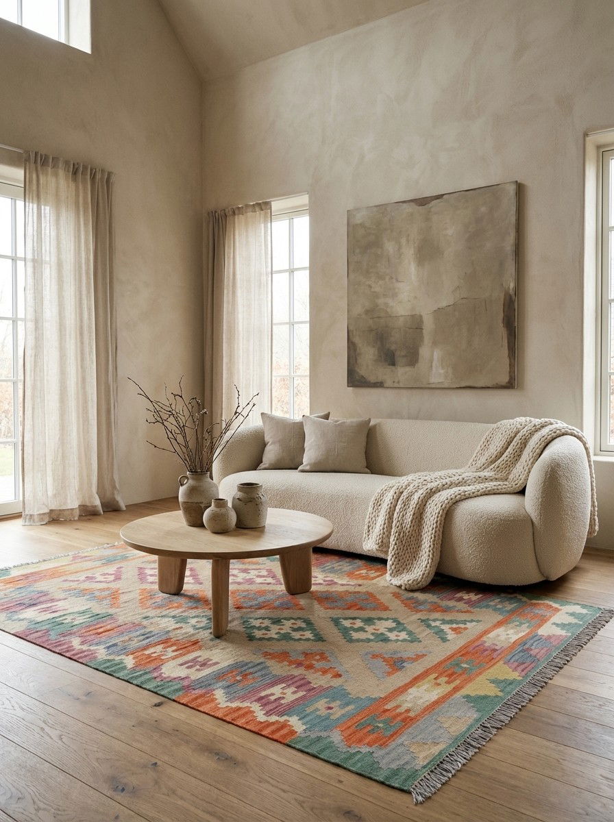 Kelim Gashgai — Handgefertigt, 179x125 cm, Bunt, 100% Virgin Wool | Detail view