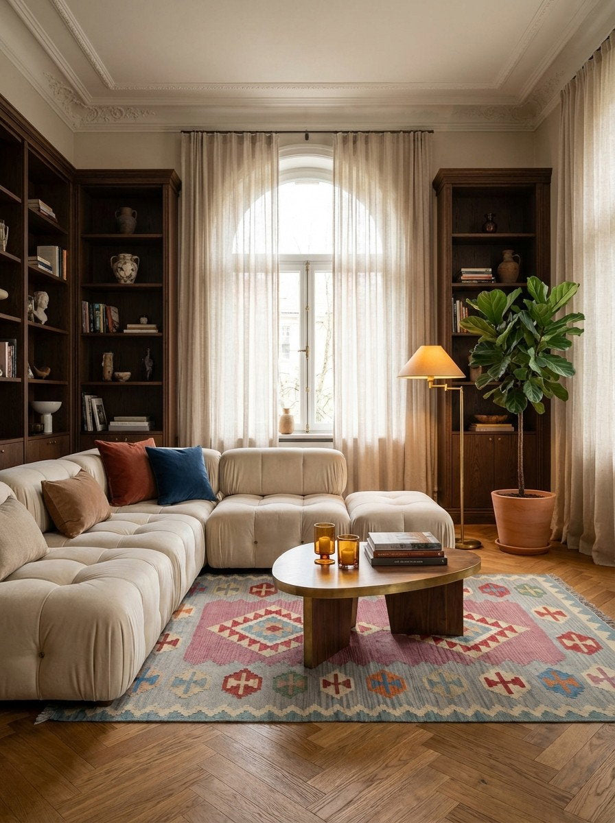 Kelim Gashgai — Handgefertigt, 186x126 cm, Grau, 100% Virgin Wool | Back view