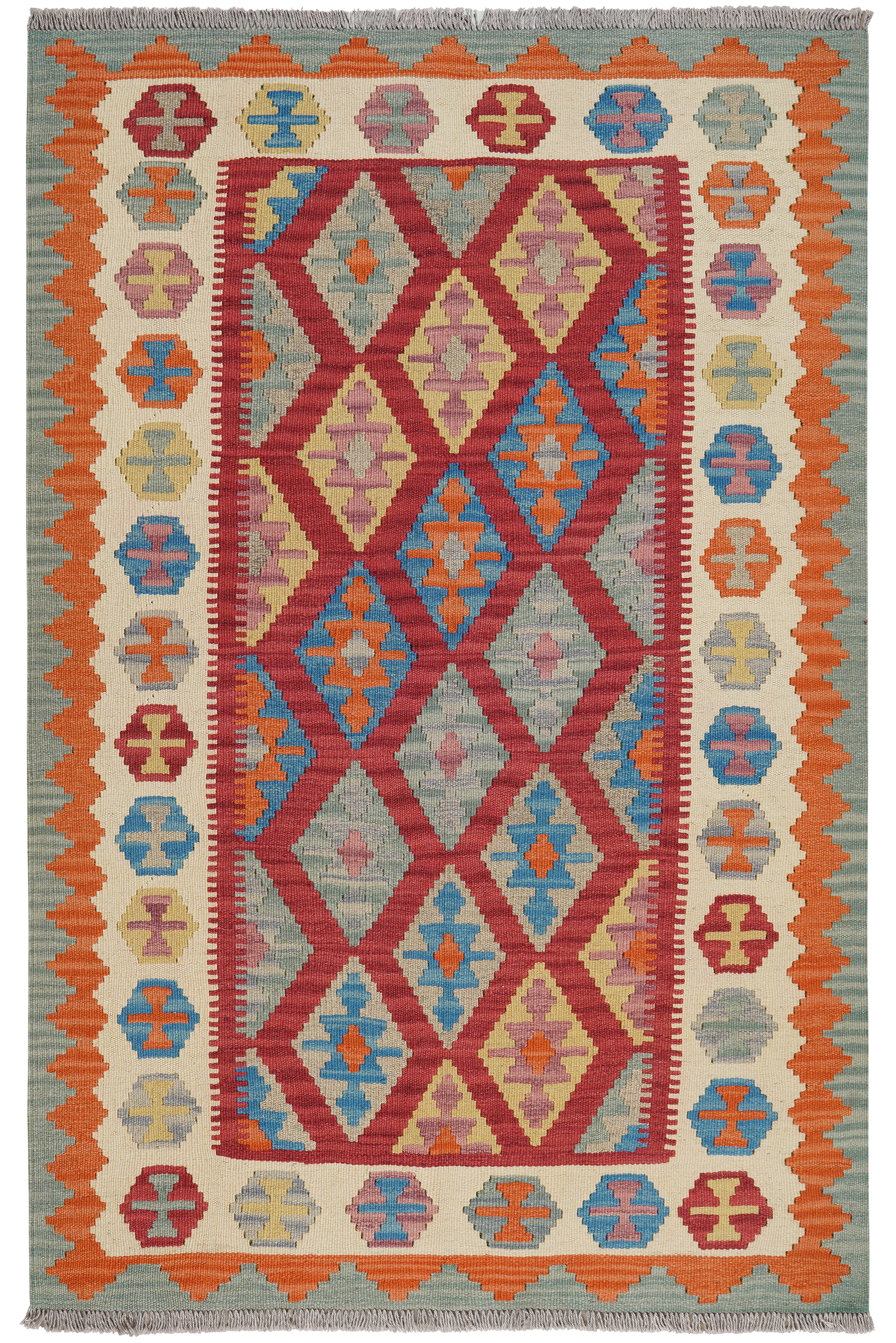 Kelim Gashgai — Handgefertigt, 188x123 cm, Beige, 100% Virgin Wool | Main view