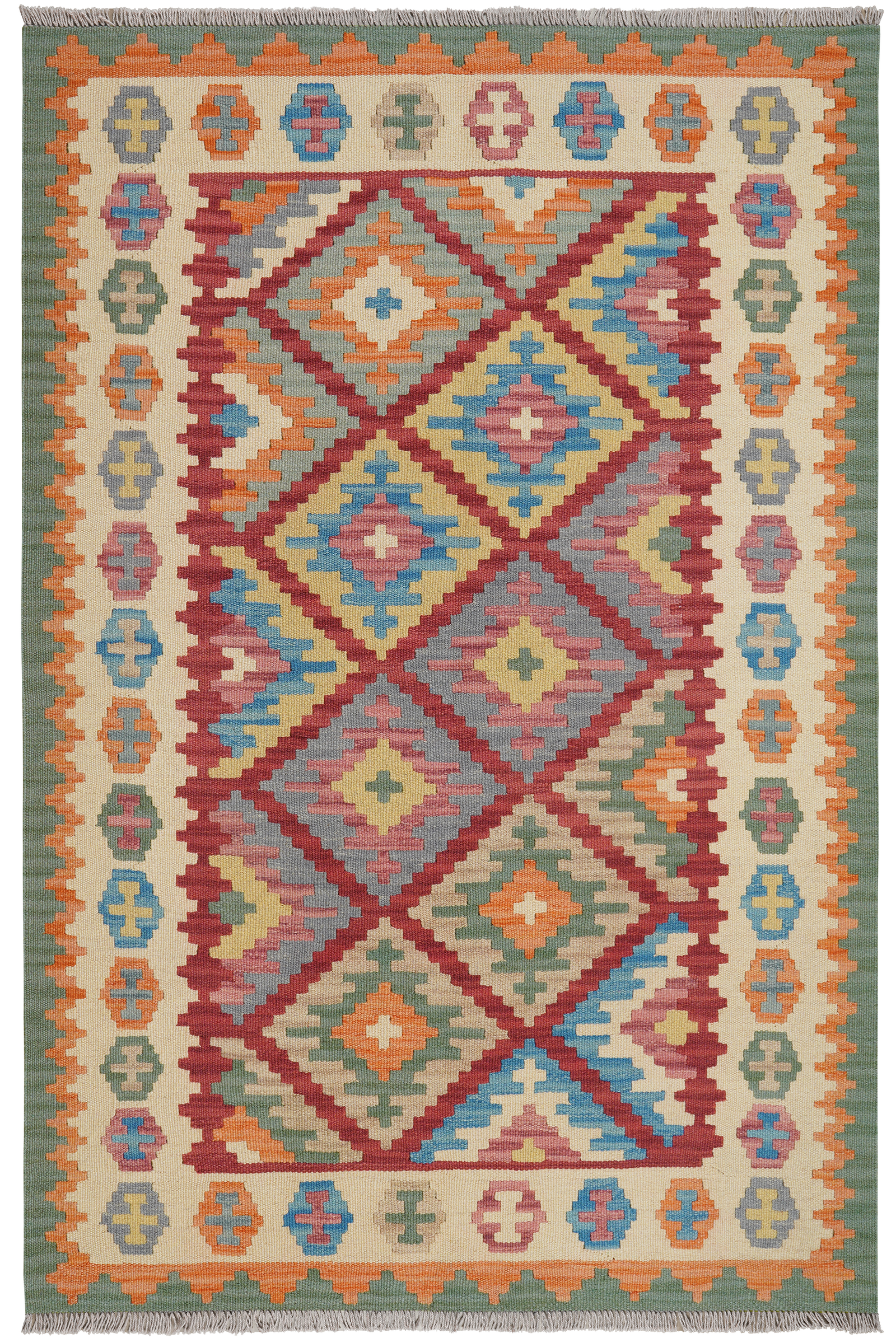 Kelim Gashgai — Handgefertigt, 190x128 cm, Beige, 100% Virgin Wool | Main view