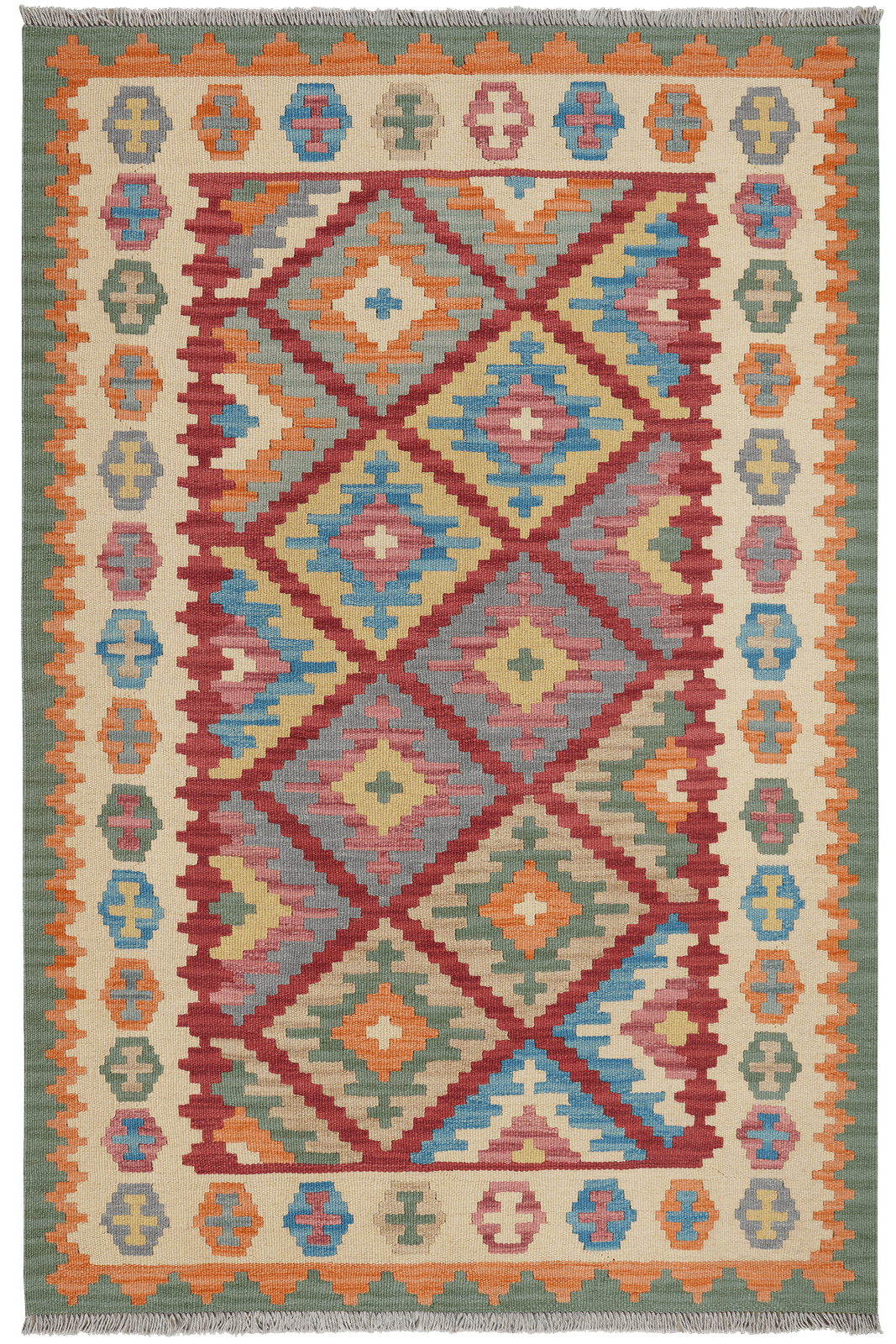 Kelim Gashgai — Handmade, 128x190 cm, Red, 100% Virgin Wool | Main view