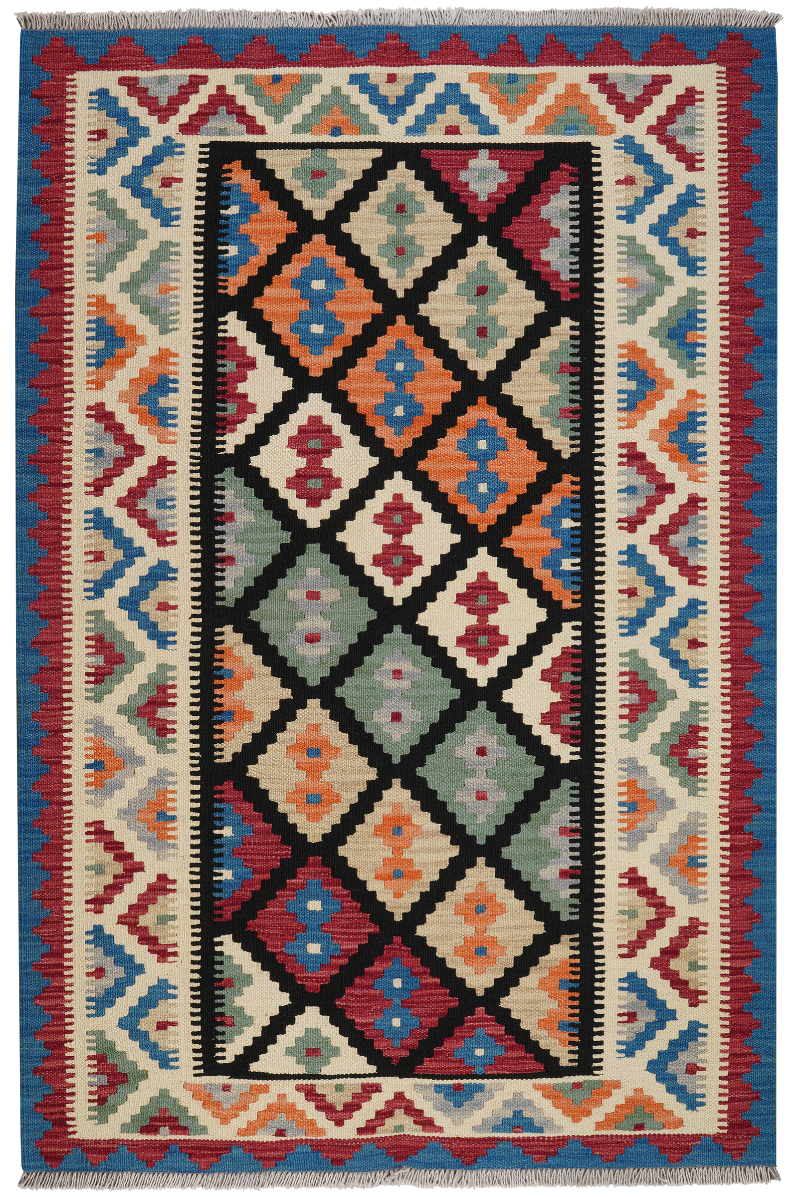 Kelim Gashgai — Handgefertigt, 189x125 cm, Beige, 100% Virgin Wool | Main view