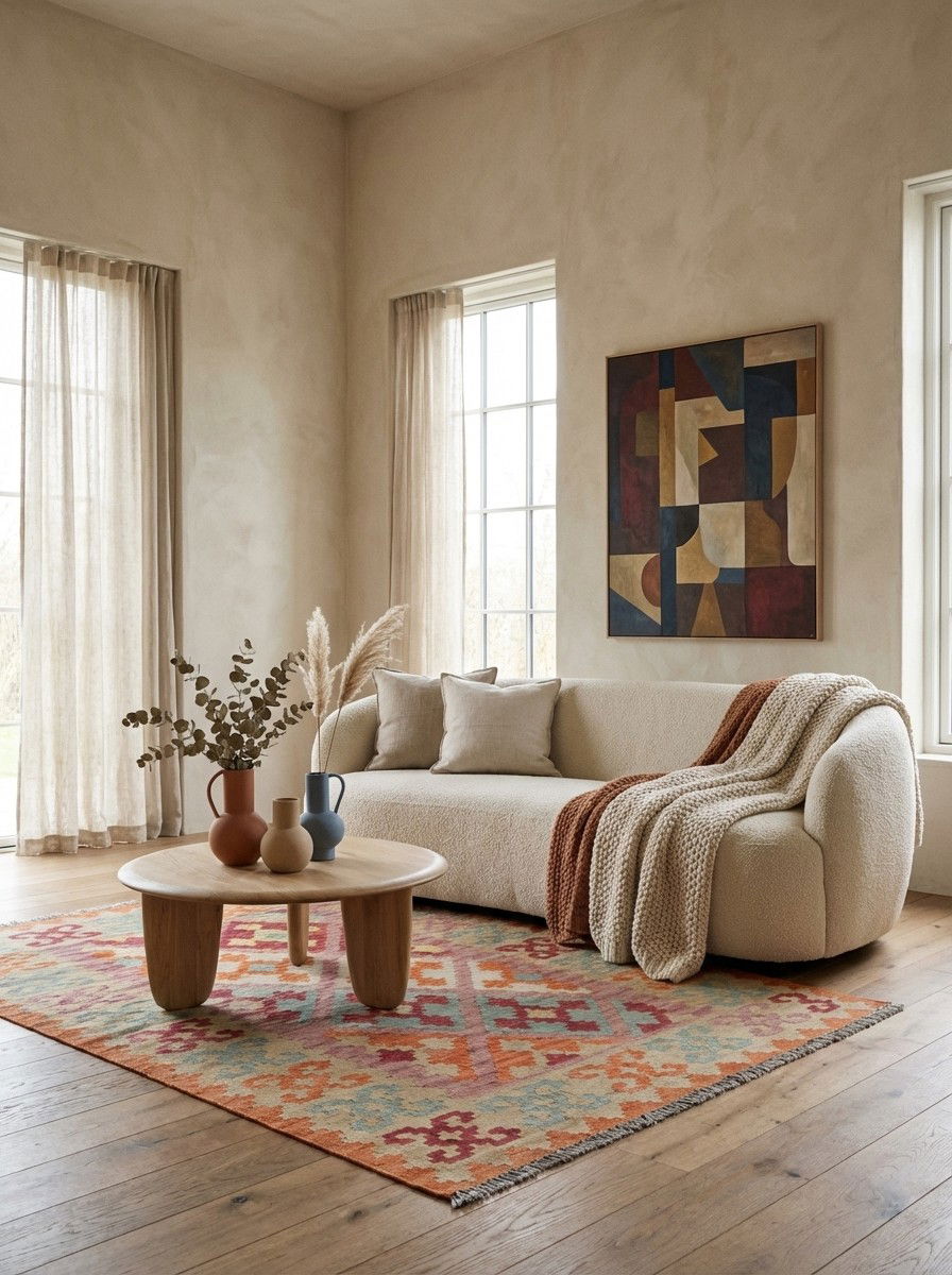 Kelim Gashgai — Handgefertigt, 166x122 cm, Beige, 100% Virgin Wool | Detail view