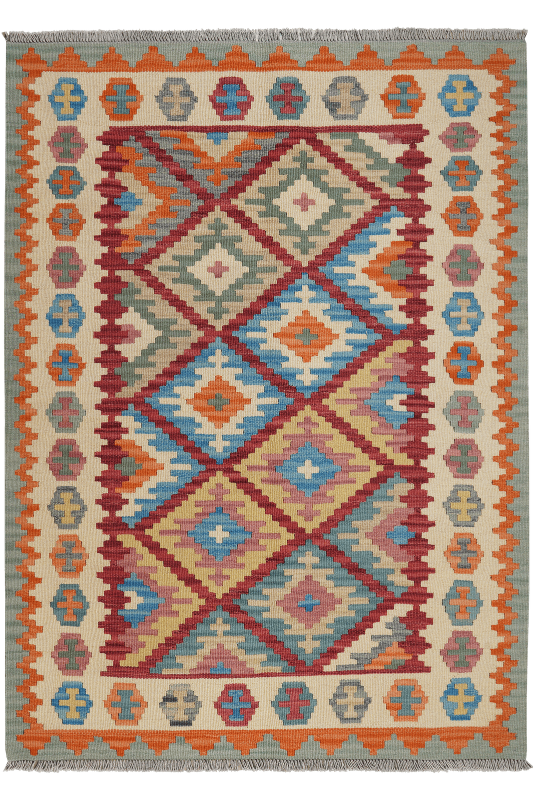 Kelim Gashgai — Handmade, 131x180 cm, Red, 100% Virgin Wool | Main view