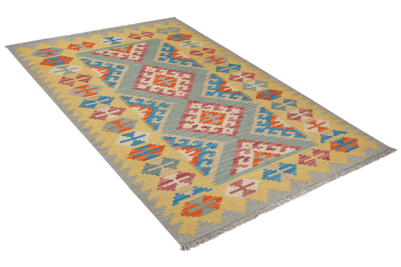 Kelim Gashgai — Handmade, 123x185 cm, Green, 100% Virgin Wool | View 4
