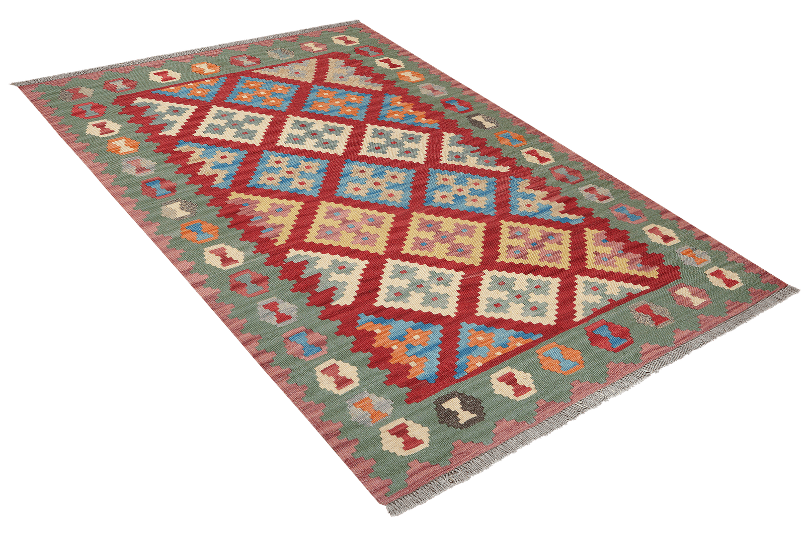 Kelim Gashgai — Handmade, 122x177 cm, Red, 100% Virgin Wool | View 4