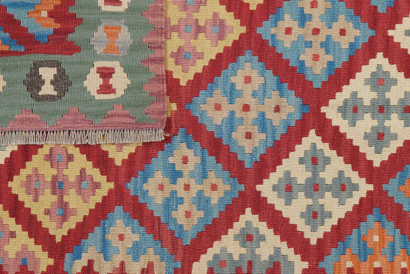 Kelim Gashgai — Handmade, 122x177 cm, Red, 100% Virgin Wool | View 6