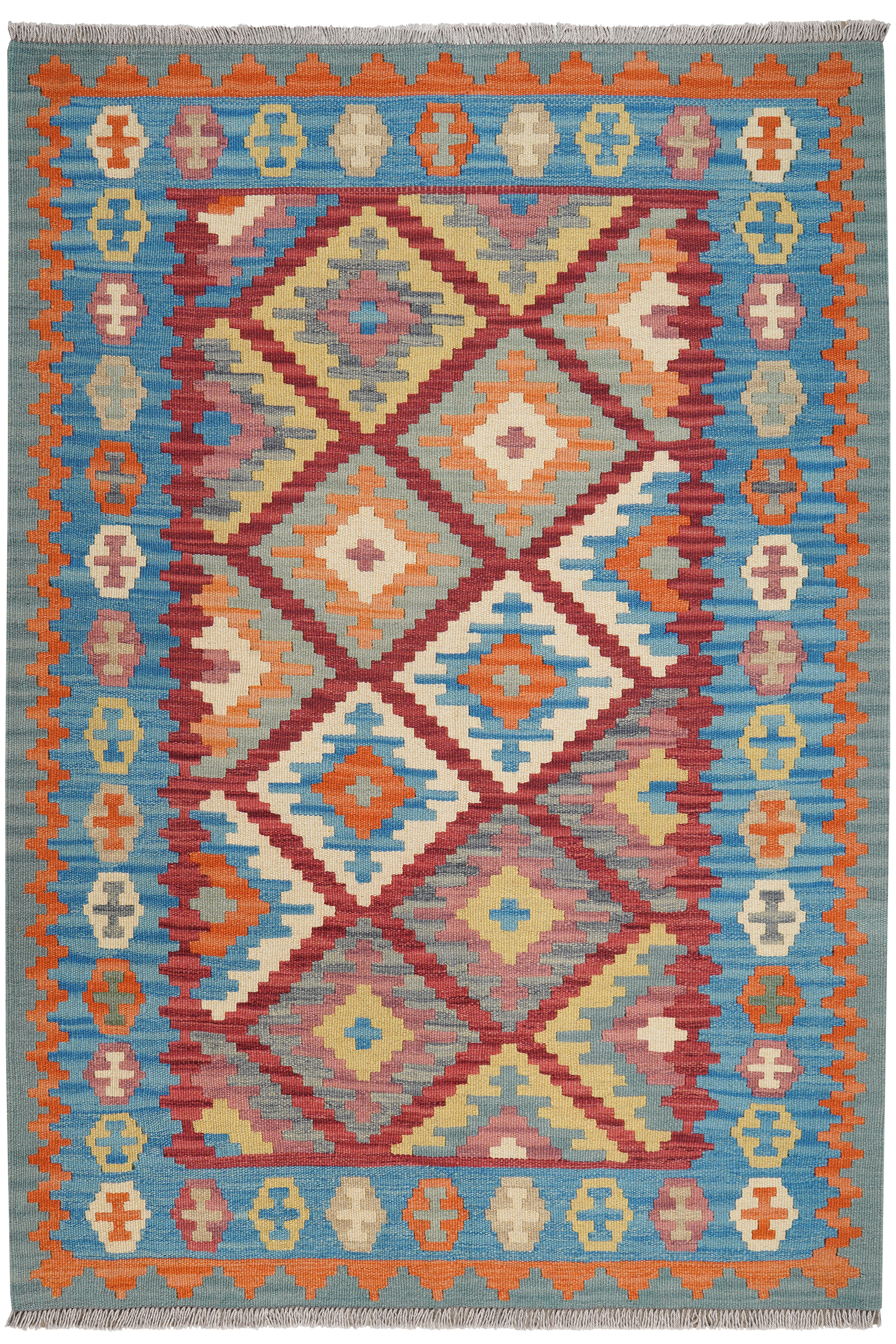 Kelim Gashgai — Handgefertigt, 183x127 cm, Blau, 100% Virgin Wool | Main view