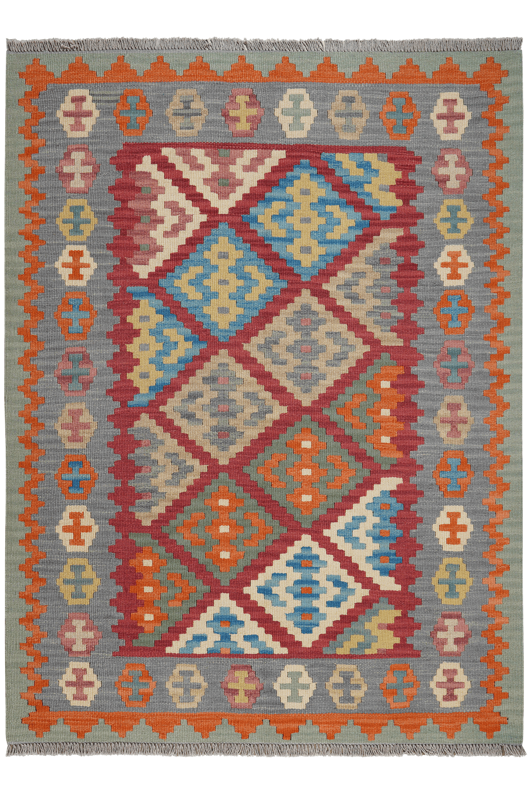 Kelim Gashgai — Handmade, 128x172 cm, Red, 100% Virgin Wool | Main view