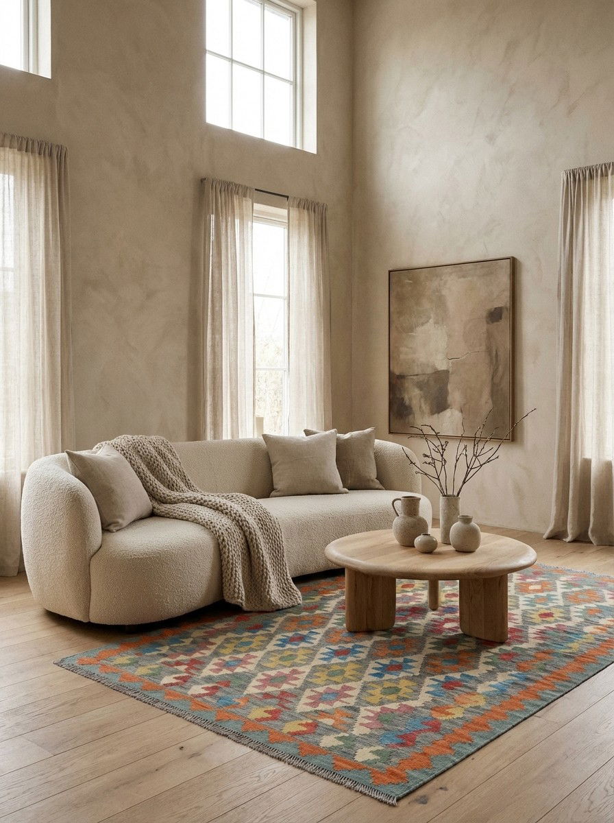 Kelim Gashgai — Handgefertigt, 180x127 cm, Orange, 100% Virgin Wool | Detail view