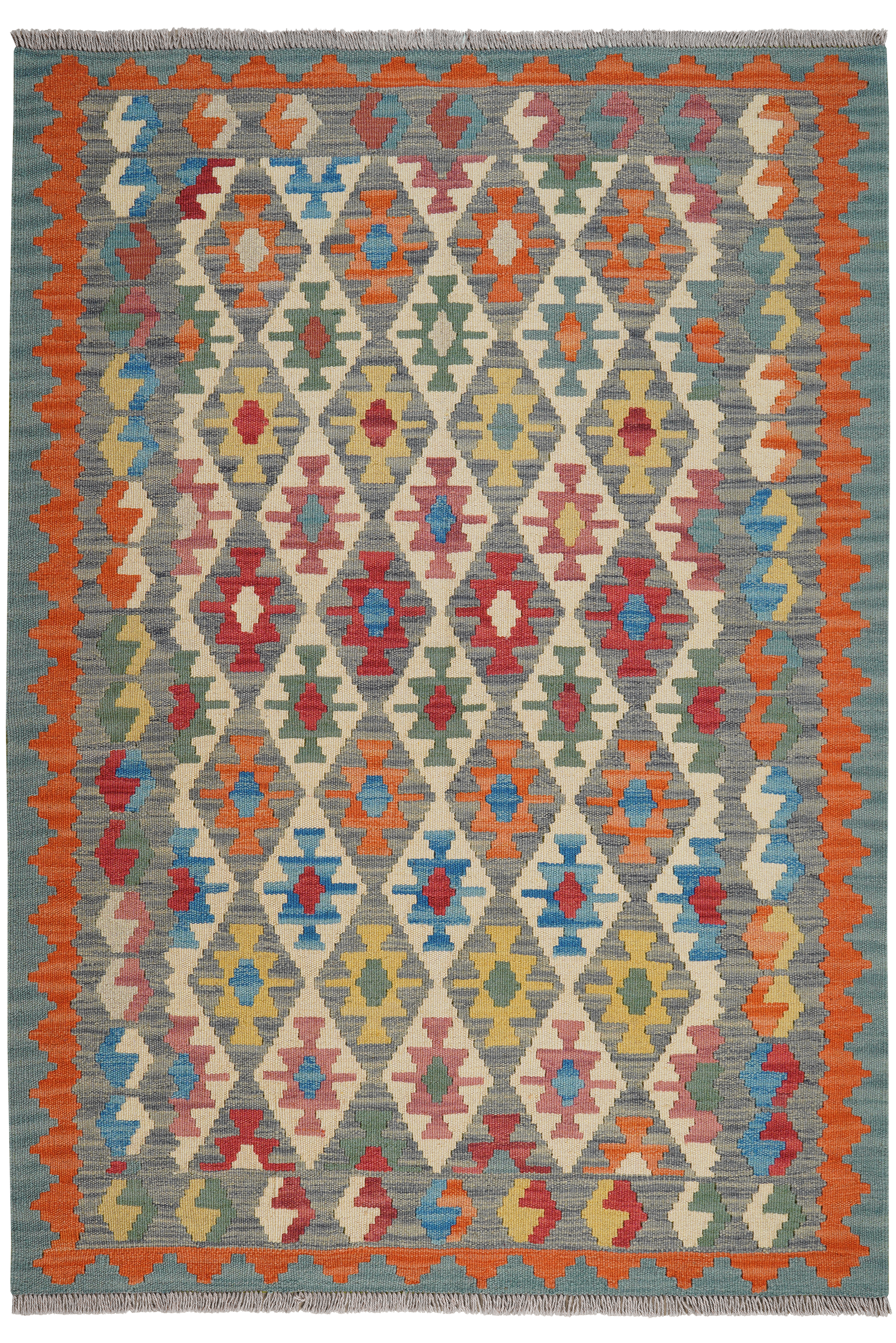 Kelim Gashgai — Handgefertigt, 180x127 cm, Orange, 100% Virgin Wool | Main view