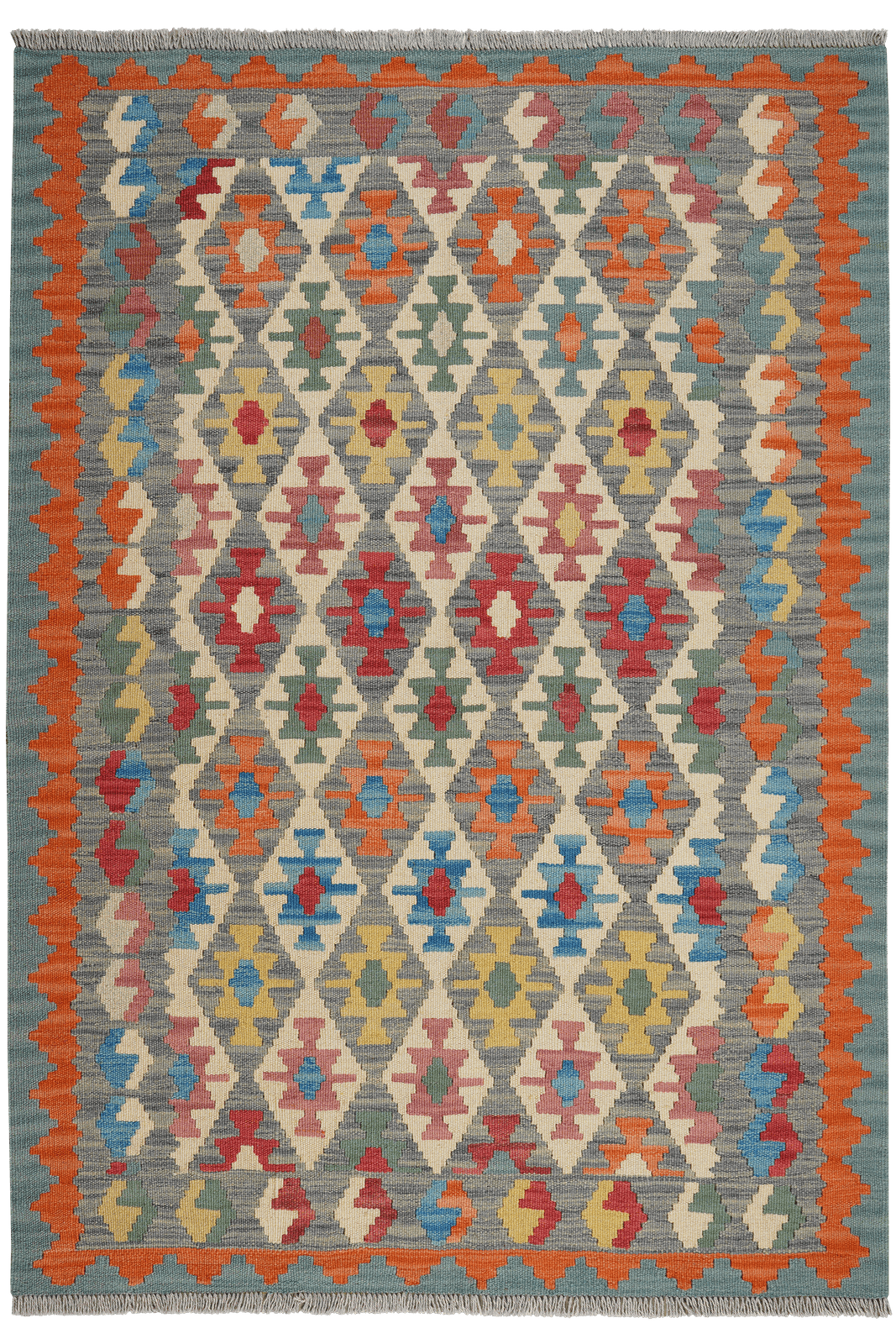 Kelim Gashgai — Handmade, 127x180 cm, Grey, 100% Virgin Wool | Main view