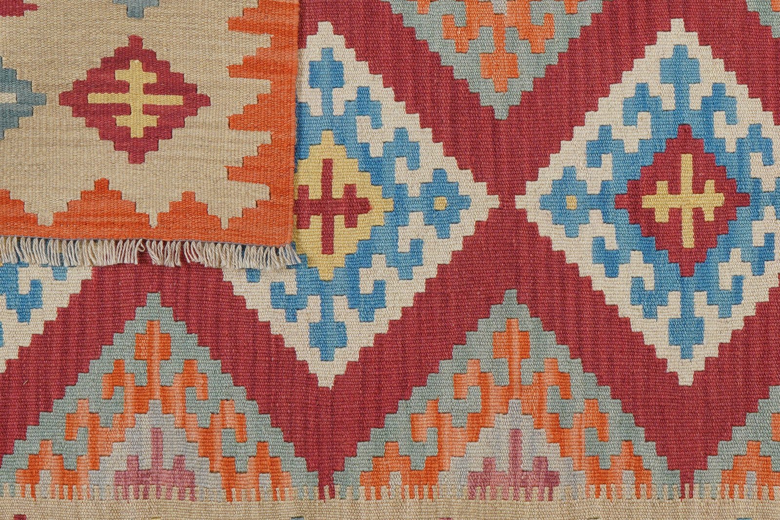 Kelim Gashgai — Handmade, 124x179 cm, Red, 100% Virgin Wool | View 6