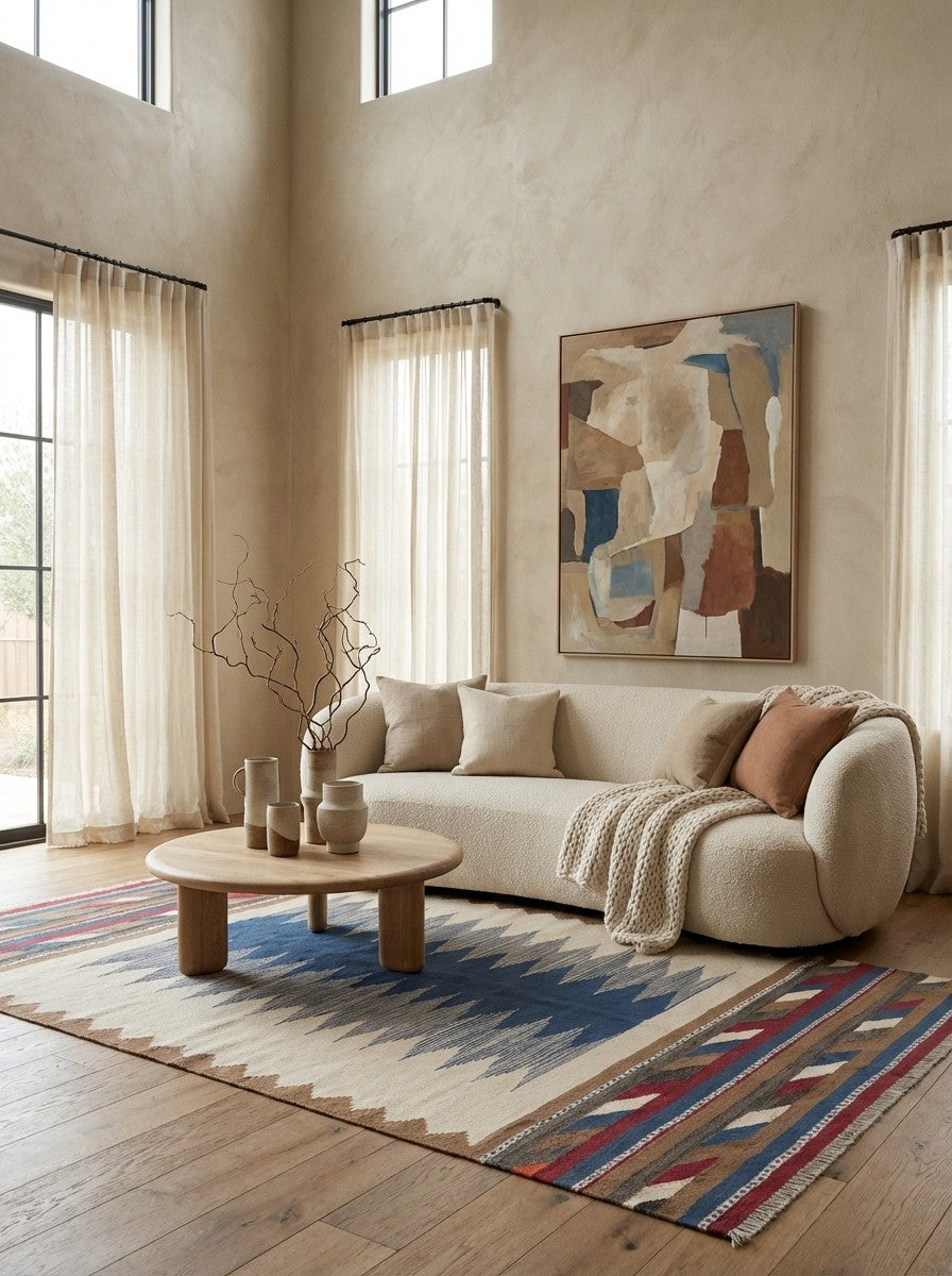 Kelim Gashgai — Handmade, 176x264 cm, Beige, 100% Virgin Wool | Detail view