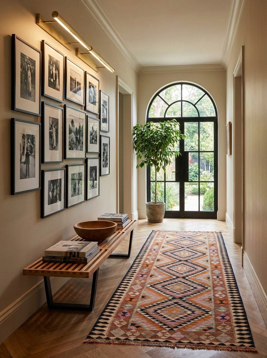 Kelim Harssin — Handgefertigt, 255x95 cm, Beige, 100% Virgin Wool | Detail view