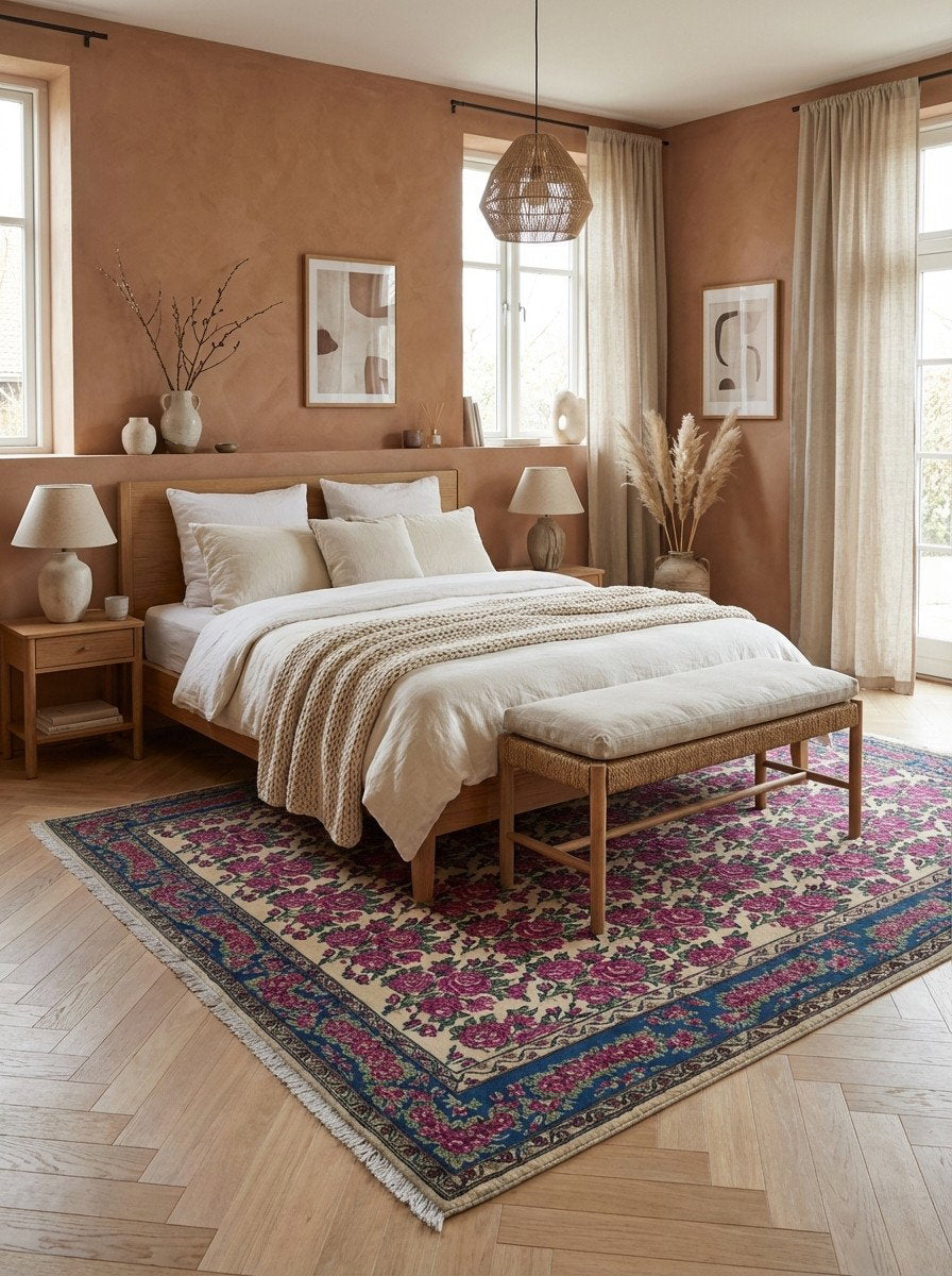 Kirman — Handgefertigt, 291x210 cm, Blau, 100% Virgin Wool | Detail view