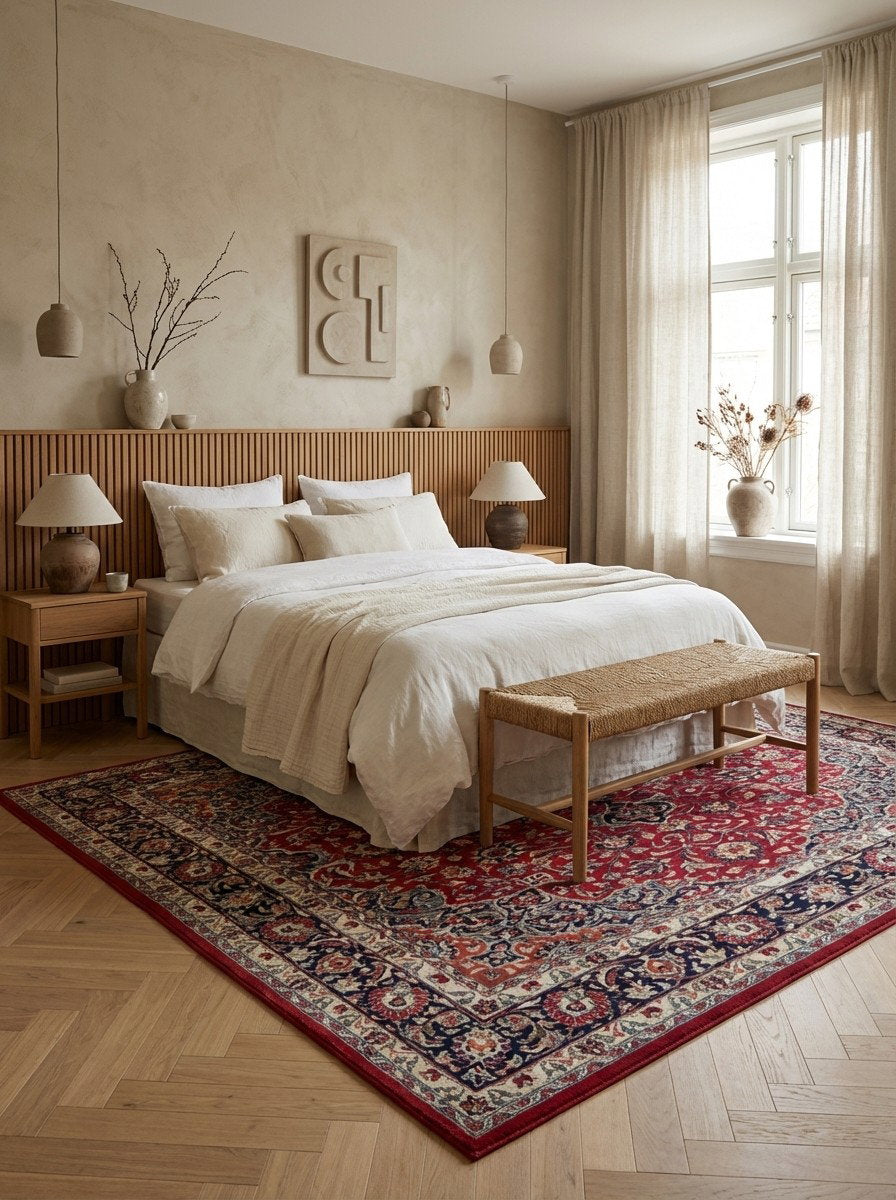 Mashad — Handgefertigt, 338x247 cm, Blau, 100% Virgin Wool | Detail view