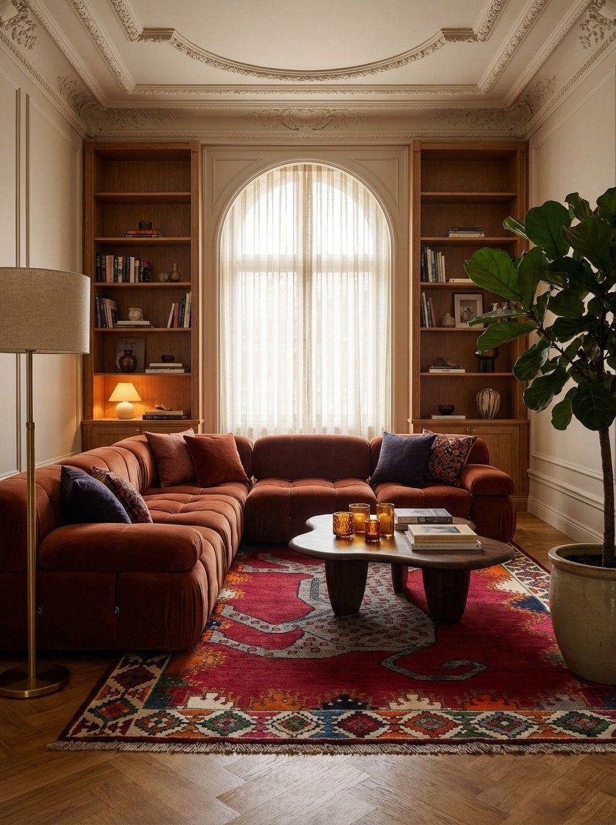 Gashgai — Handgefertigt, 214x125 cm, Beige, 100% Virgin Wool | Back view