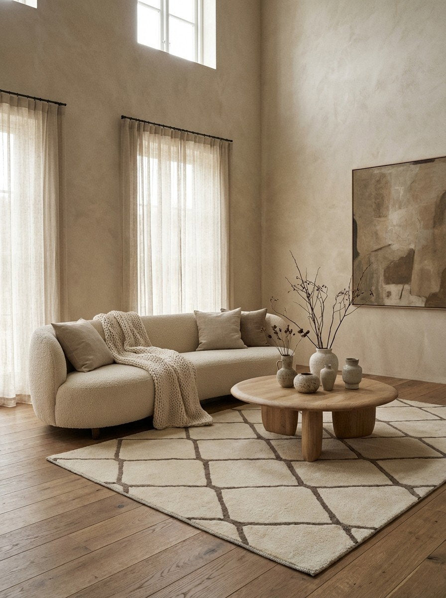 Gabbeh — Handgefertigt, 190x148 cm, Beige, 100% Virgin Wool | Detail view