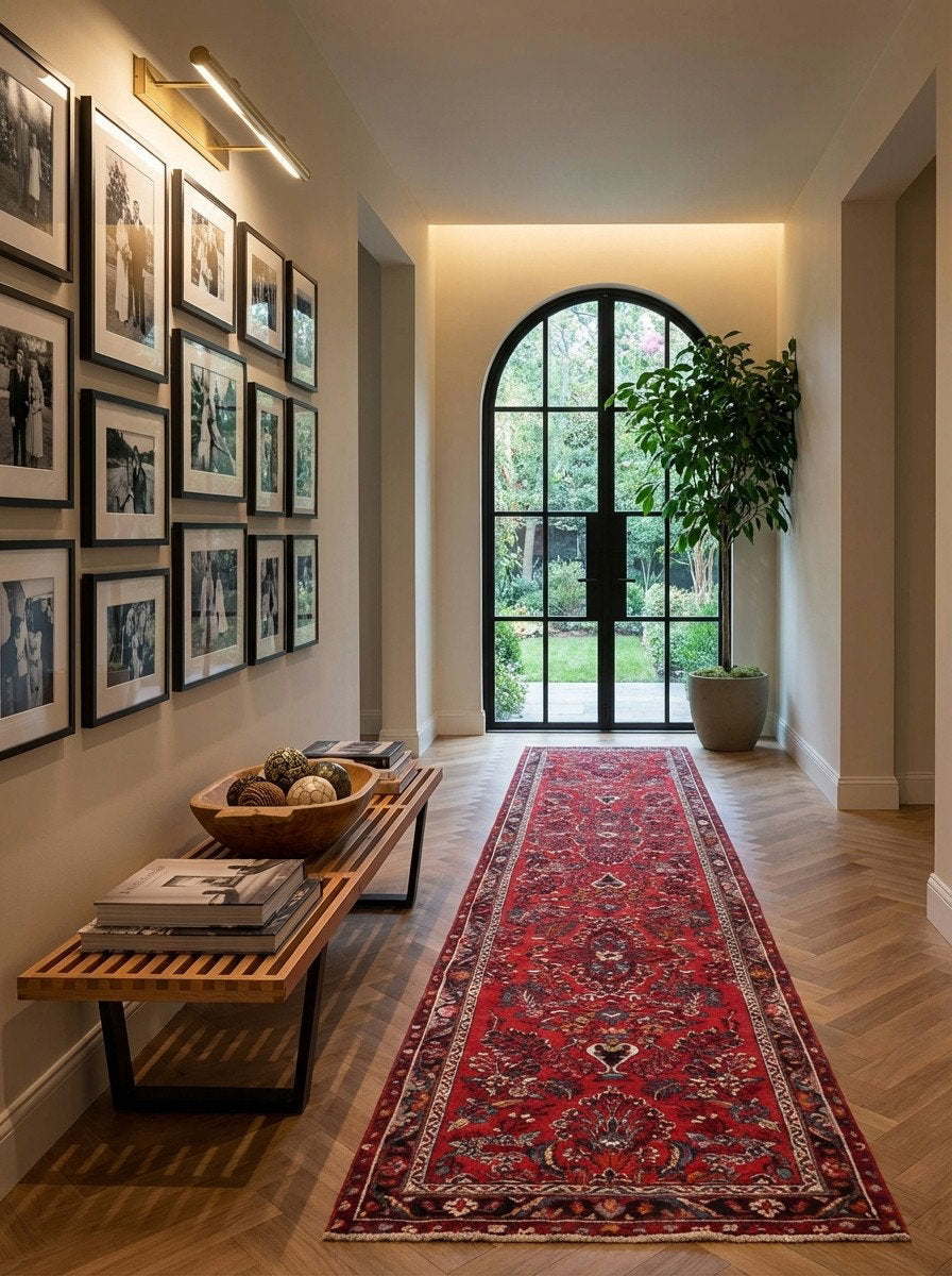 Mehreban — Handgefertigt, 447x85 cm, Blau, 100% Virgin Wool | Detail view