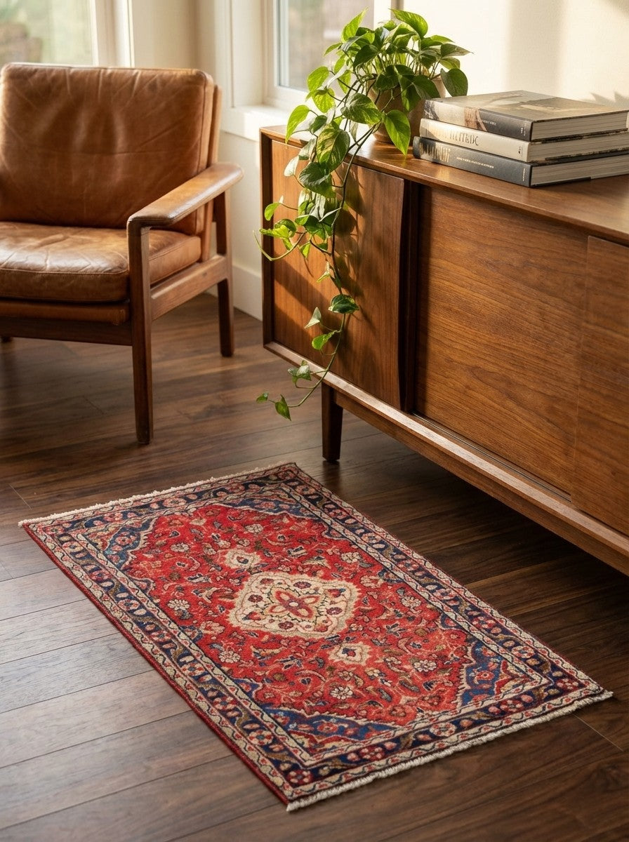 Dardjazin — Hand-knotted, 80x142 cm, Red, 100% Virgin Wool | Back view