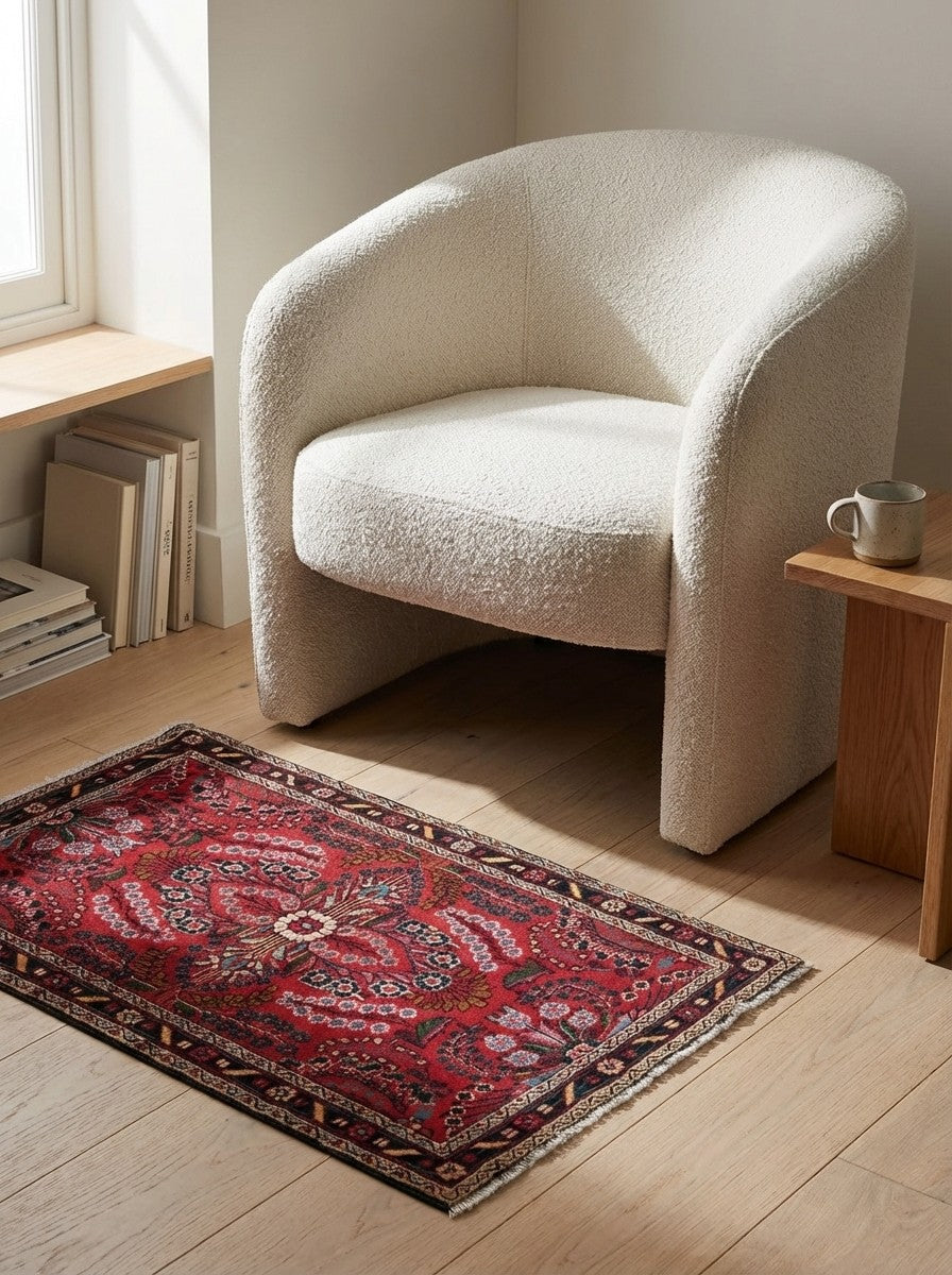 Dardjazin — Hand-knotted, 83x130 cm, Red, 100% Virgin Wool | Detail view