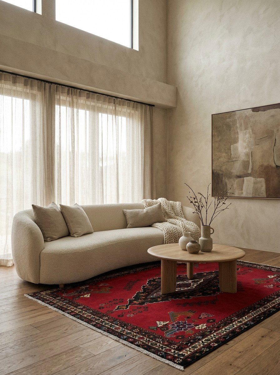 Afshar — Handgefertigt, 216x164 cm, Beige, 100% Virgin Wool | Detail view