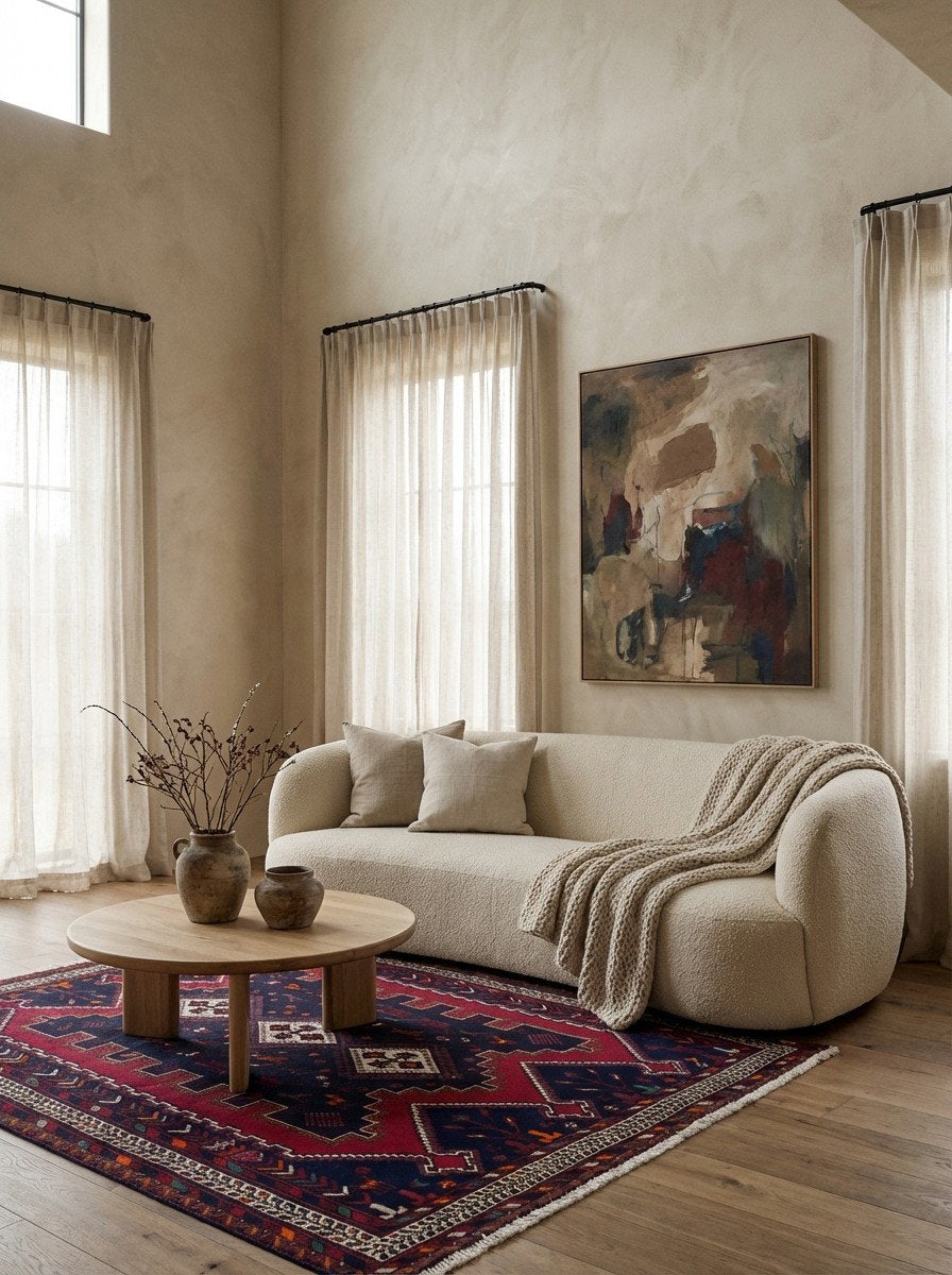 Afshar — Handgefertigt, 166x132 cm, Beige, 100% Virgin Wool | Detail view