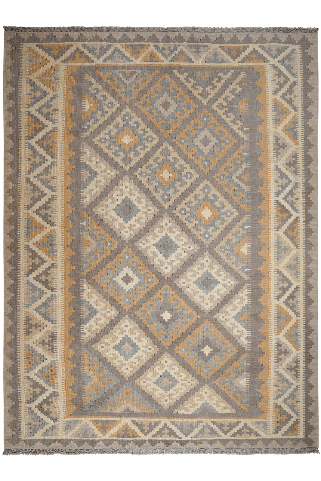 Kelim Gashgai — Handmade, 184x246 cm, Grey, 100% Virgin Wool | Main view
