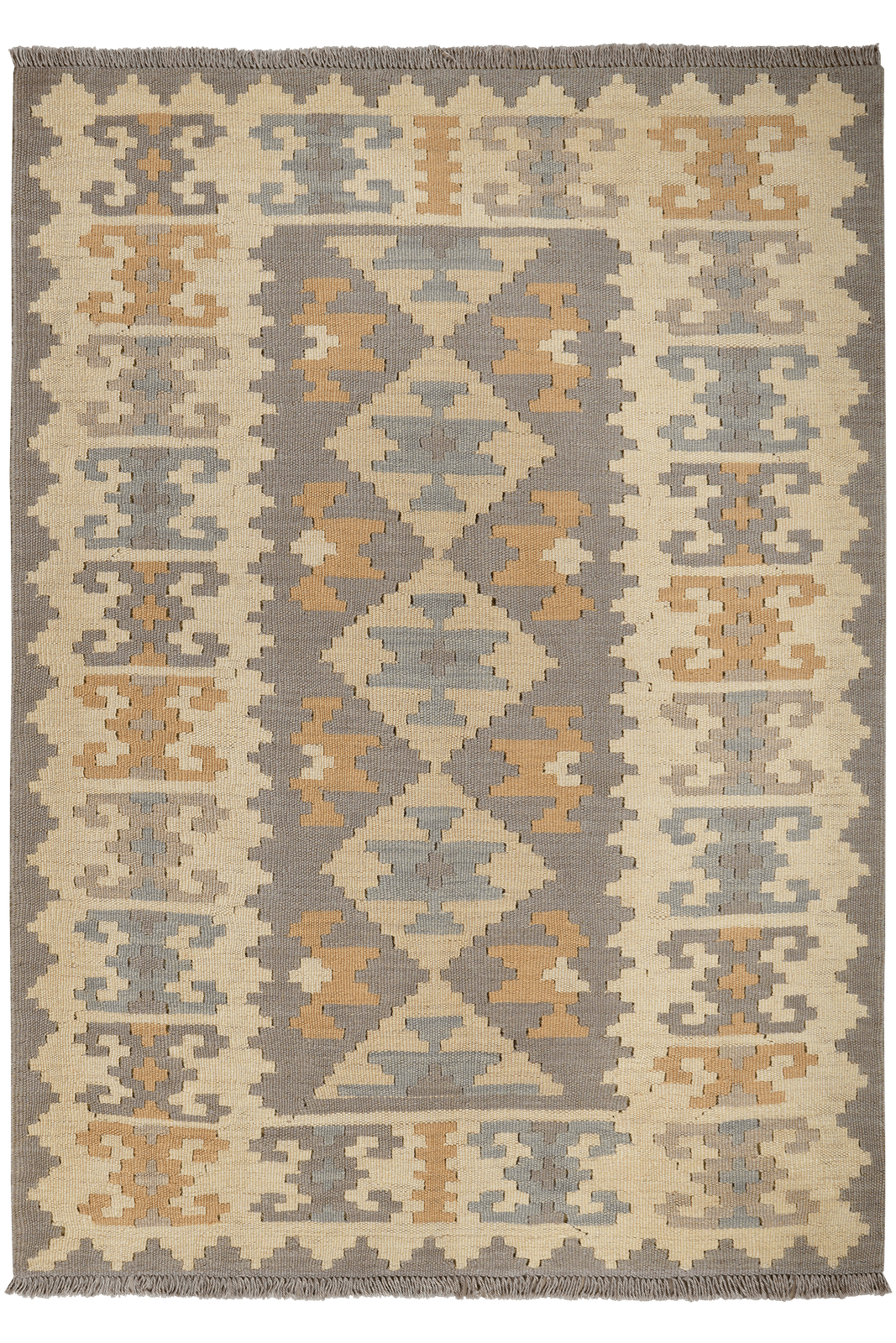 Kelim Gashgai — Handmade, 118x167 cm, Grey, 100% Virgin Wool | Main view