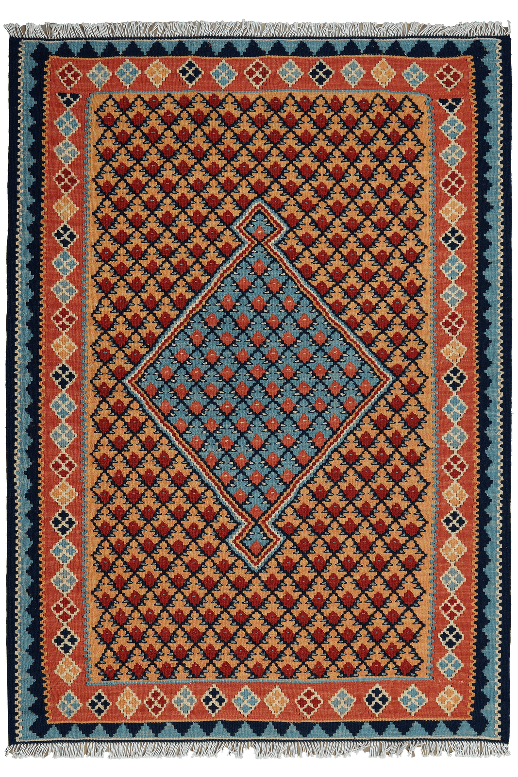 Kelim Senneh — Handmade, 105x148 cm, Beige, 100% Virgin Wool | Main view