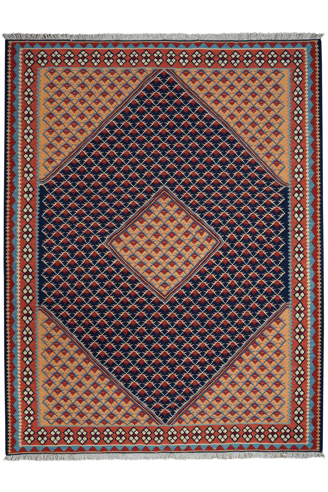 Kelim Senneh — Handmade, 153x197 cm, Blue, 100% Virgin Wool | Main view