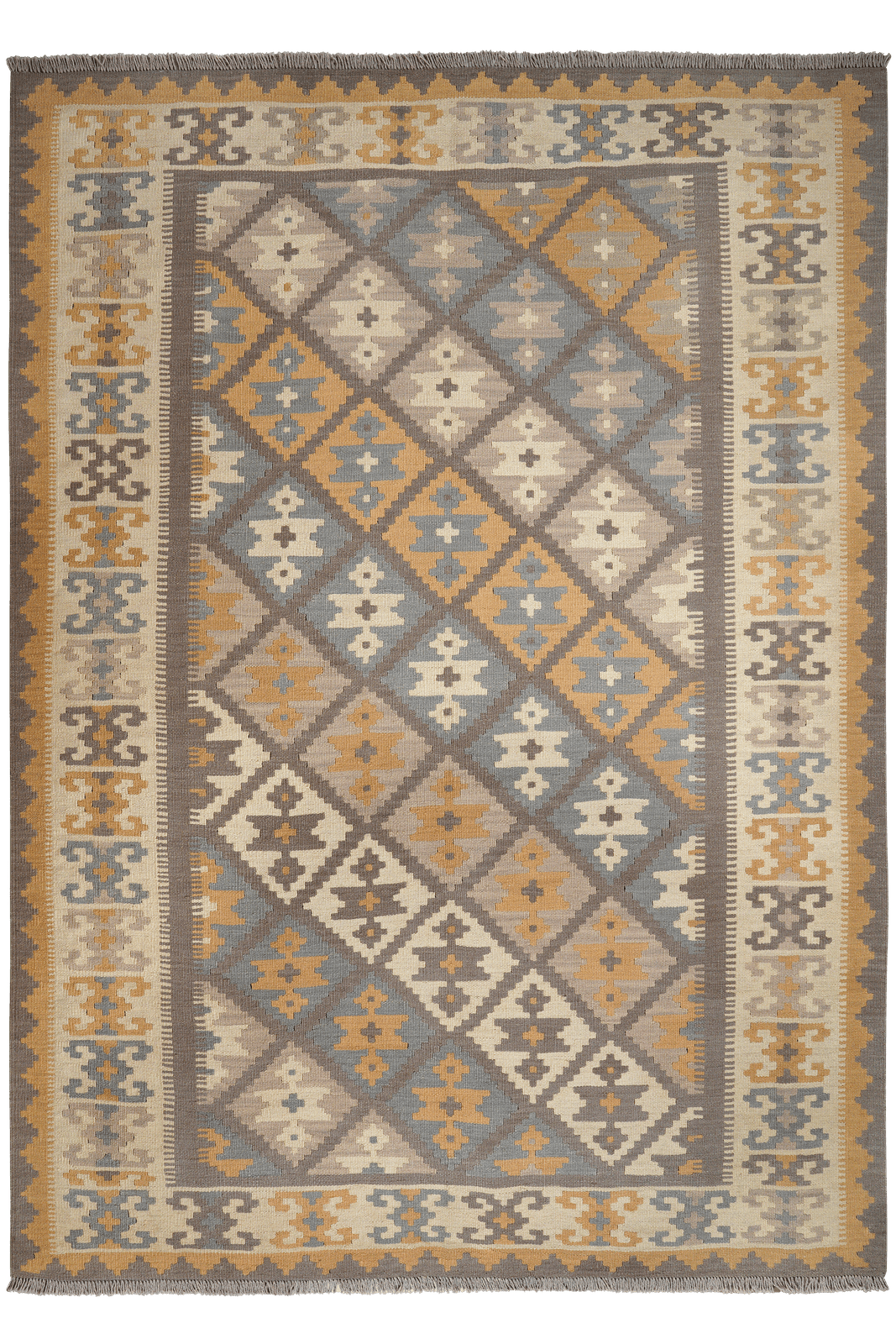 Kelim Gashgai — Handmade, 181x250 cm, Grey, 100% Virgin Wool | Main view