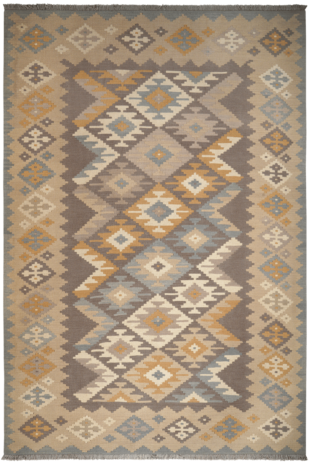 Kelim Gashgai — Handmade, 202x297 cm, Grey, 100% Virgin Wool | Main view