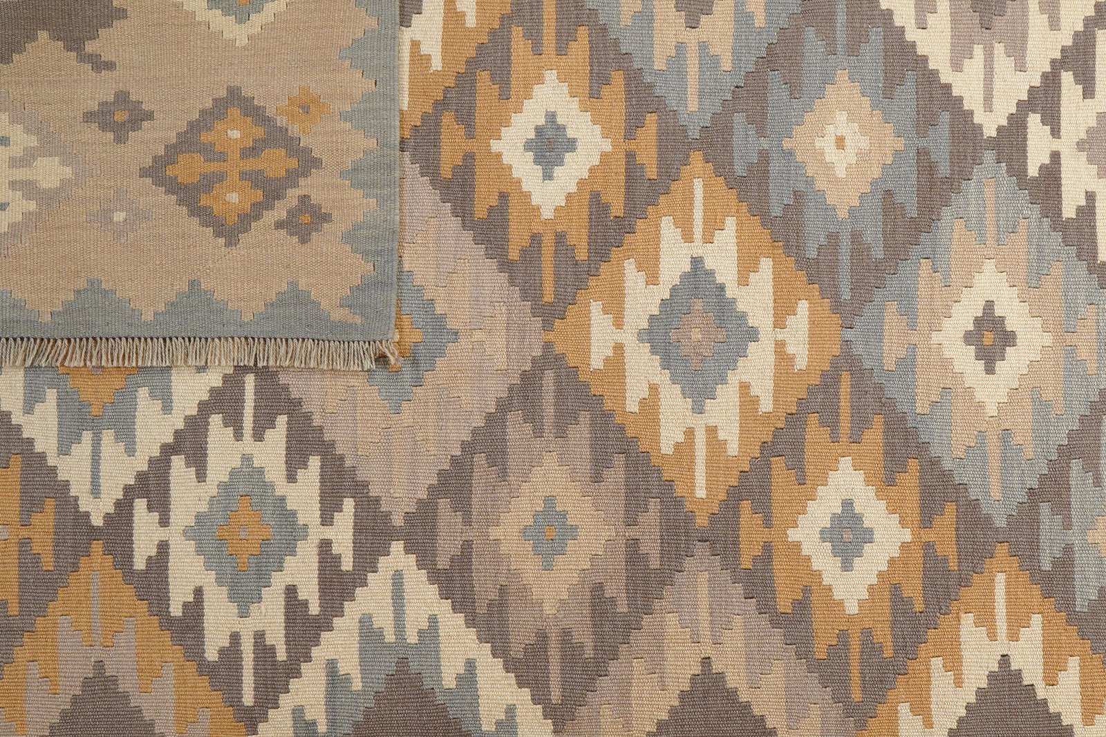 Kelim Gashgai — Handmade, 202x297 cm, Grey, 100% Virgin Wool | View 6