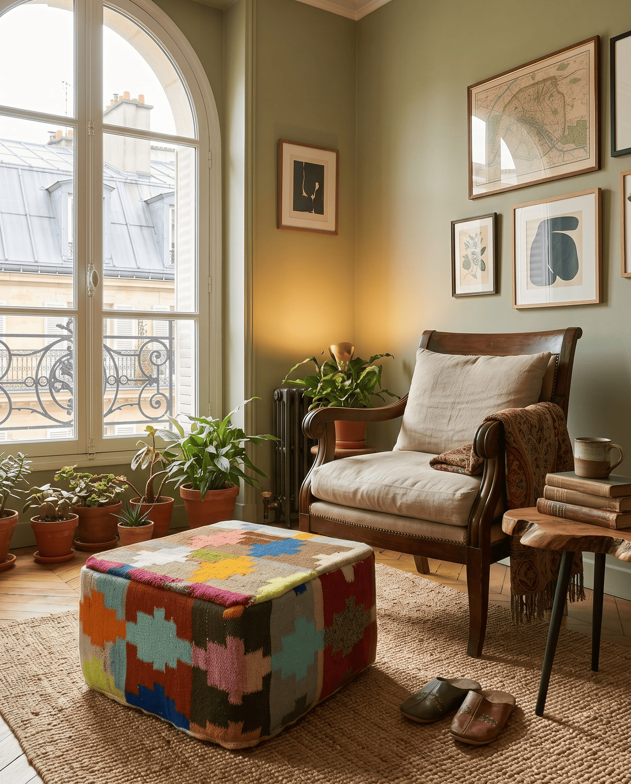 Kelim Pouf — Handmade, 65x65 cm, Multicolor, 100% Virgin Wool | Detail view