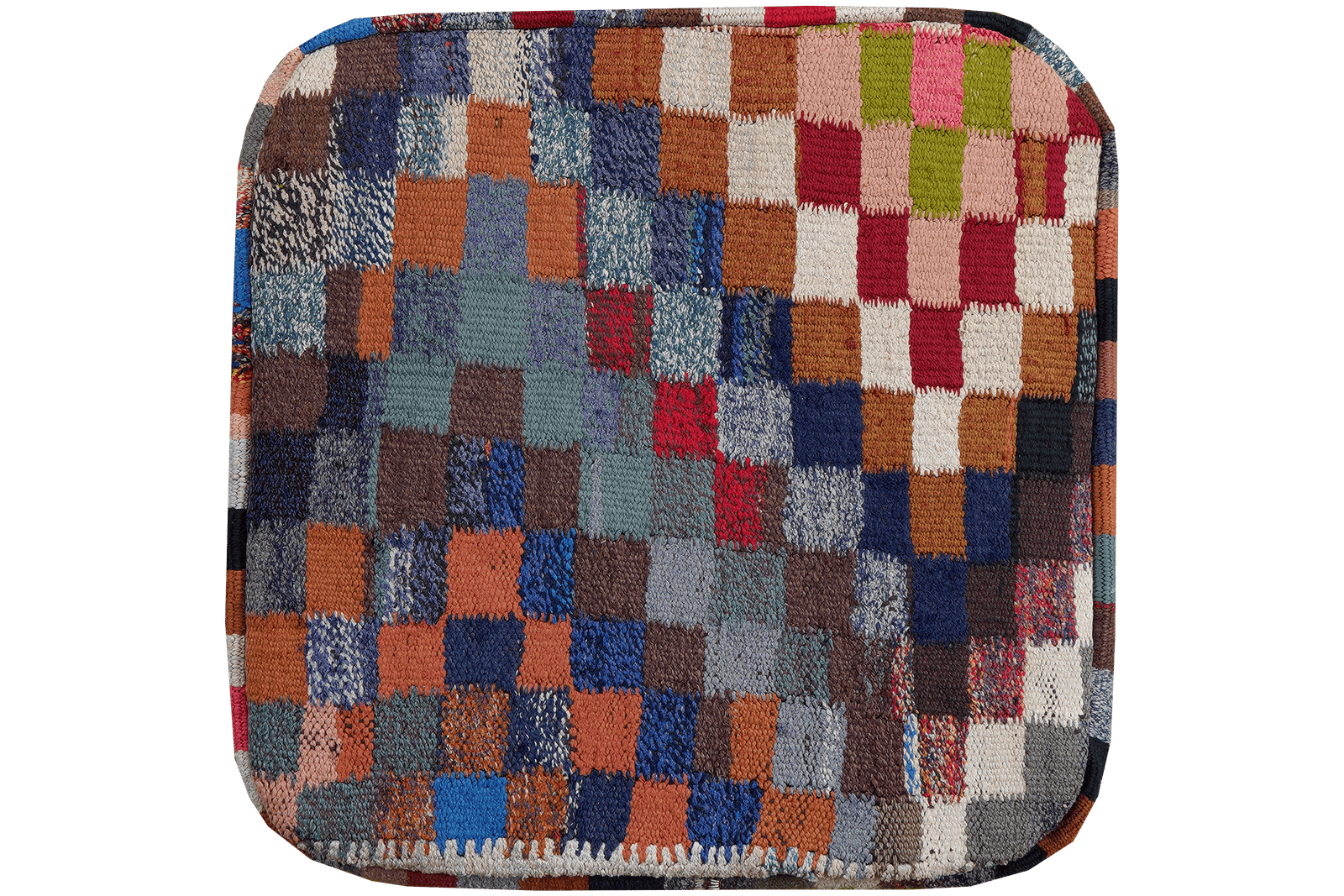 Kelim Pouf — Handmade, 65x65 cm, Multicolor, 100% Virgin Wool | Main view