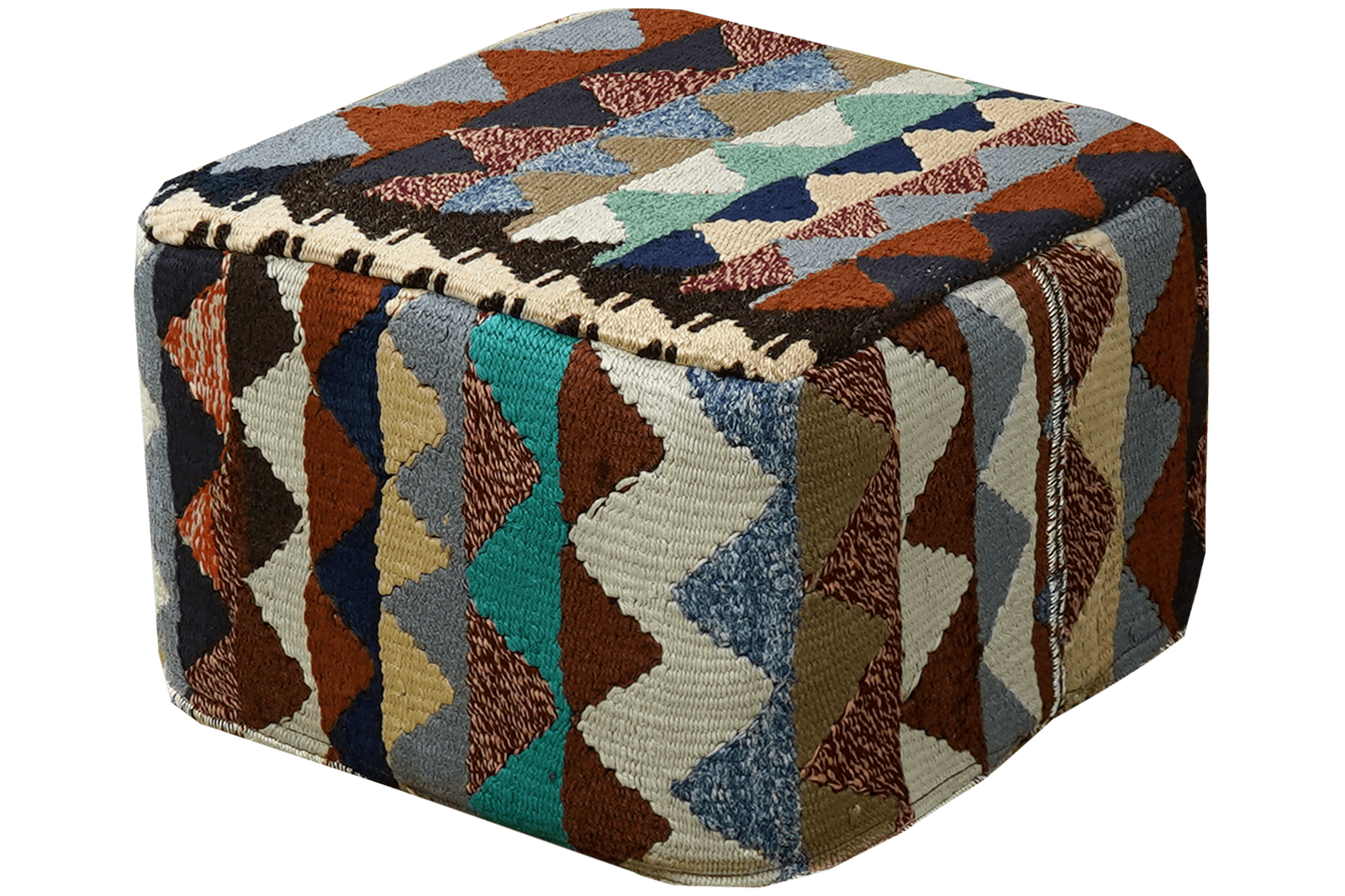 Kelim Pouf — Handmade, 55x55 cm, Multicolor, 100% Virgin Wool | View 3