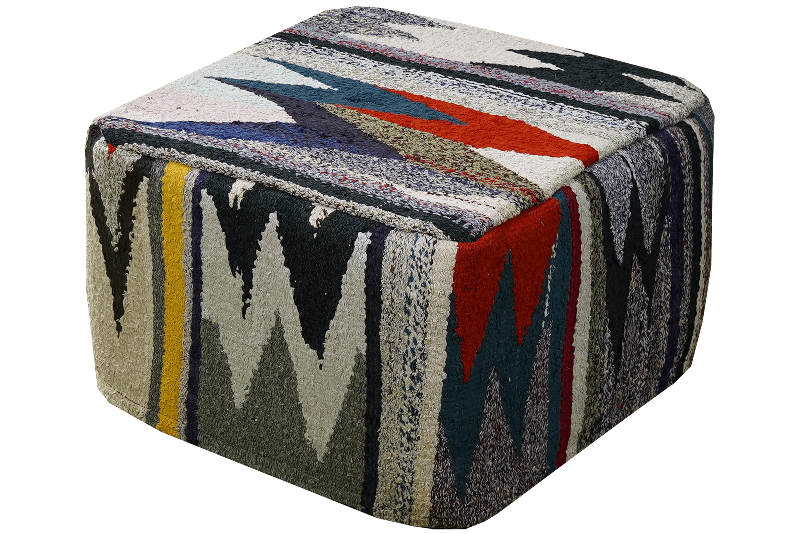 Kelim Pouf — Handmade, 55x55 cm, Multicolor, 100% Virgin Wool | View 3
