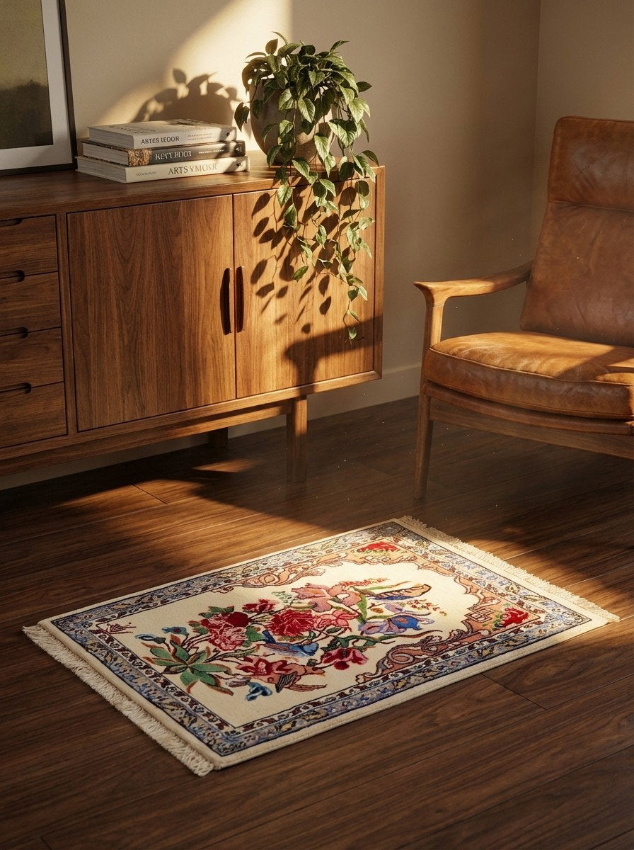 Isfahan — Handgefertigt, 53x39 cm, Beige, 100% Virgin Wool | Back view