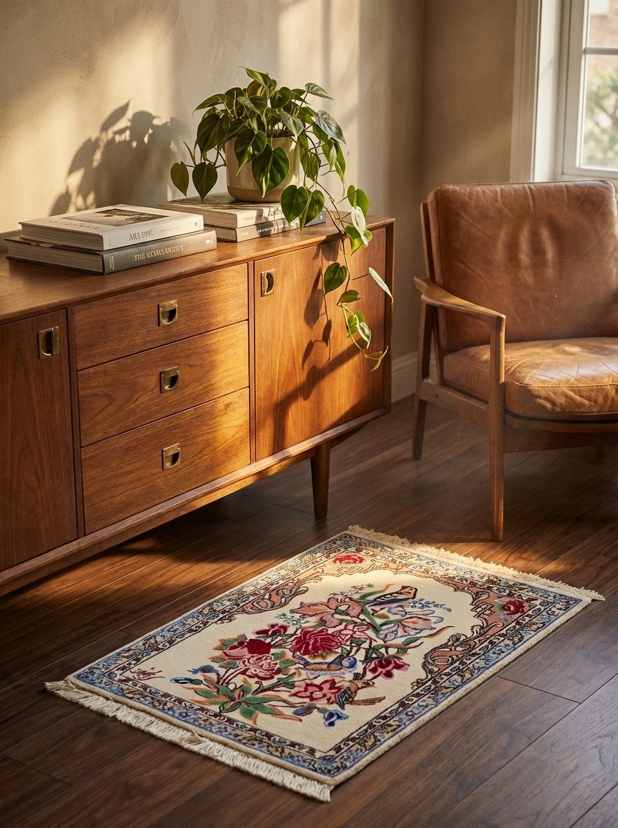 Isfahan — Hand-knotted, 37x54 cm, Beige, 100% Virgin Wool | Back view
