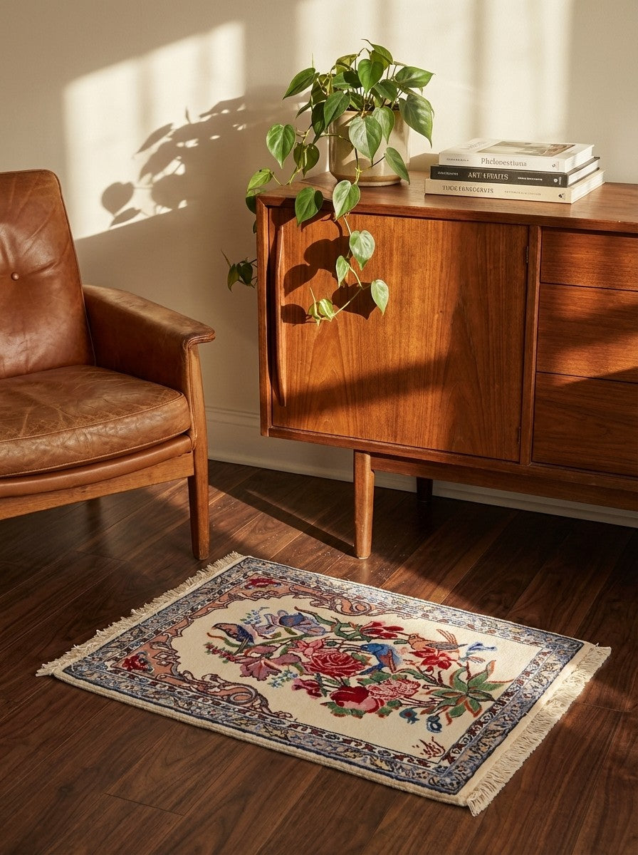Isfahan — Hand-knotted, 38x53 cm, Beige, 100% Virgin Wool | Back view