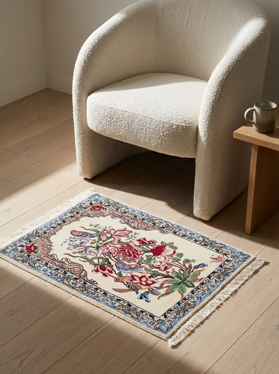 Isfahan — Hand-knotted, 38x51 cm, Beige, 100% Virgin Wool | Detail view