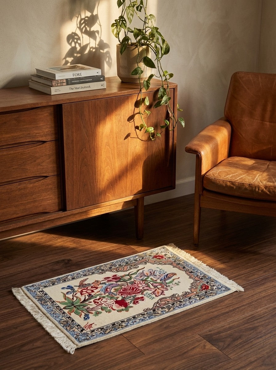 Isfahan — Hand-knotted, 38x51 cm, Beige, 100% Virgin Wool | Back view
