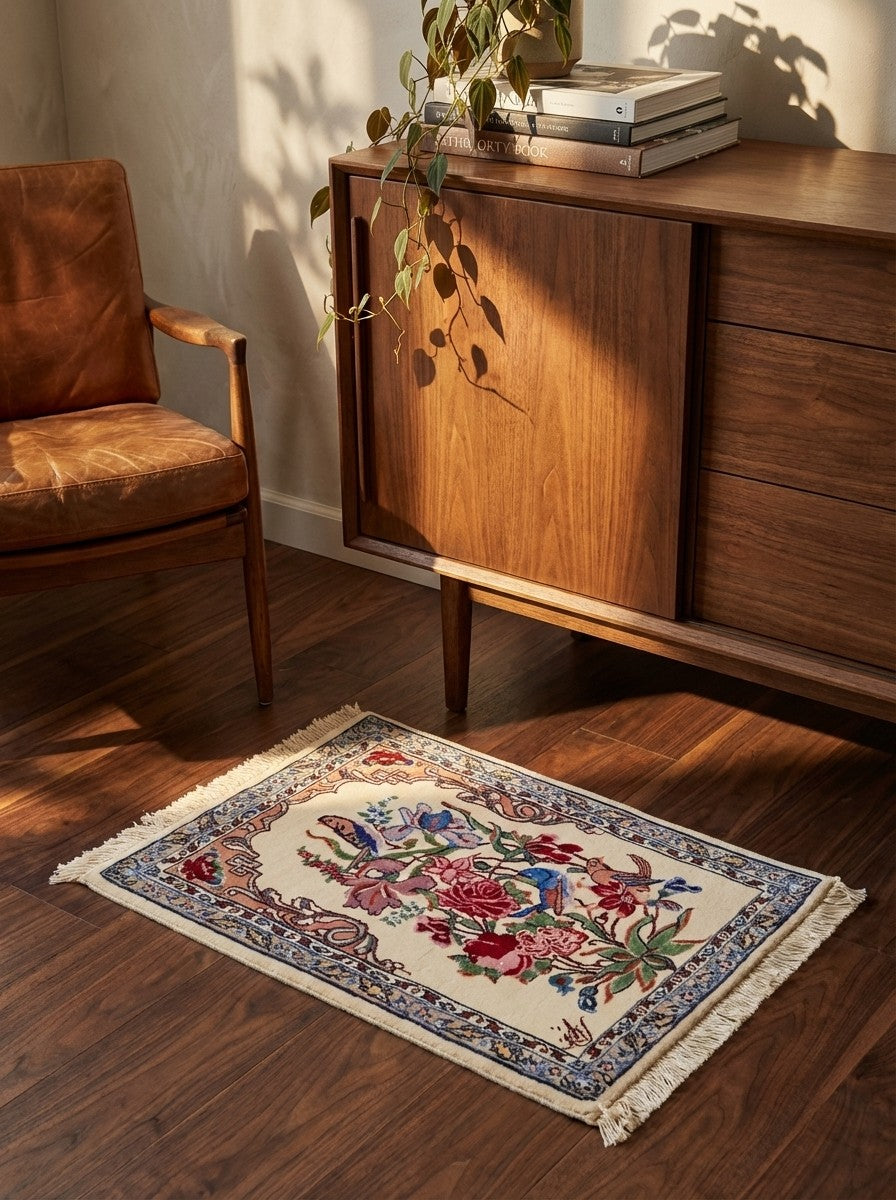 Isfahan — Hand-knotted, 39x52 cm, Beige, 100% Virgin Wool | Back view
